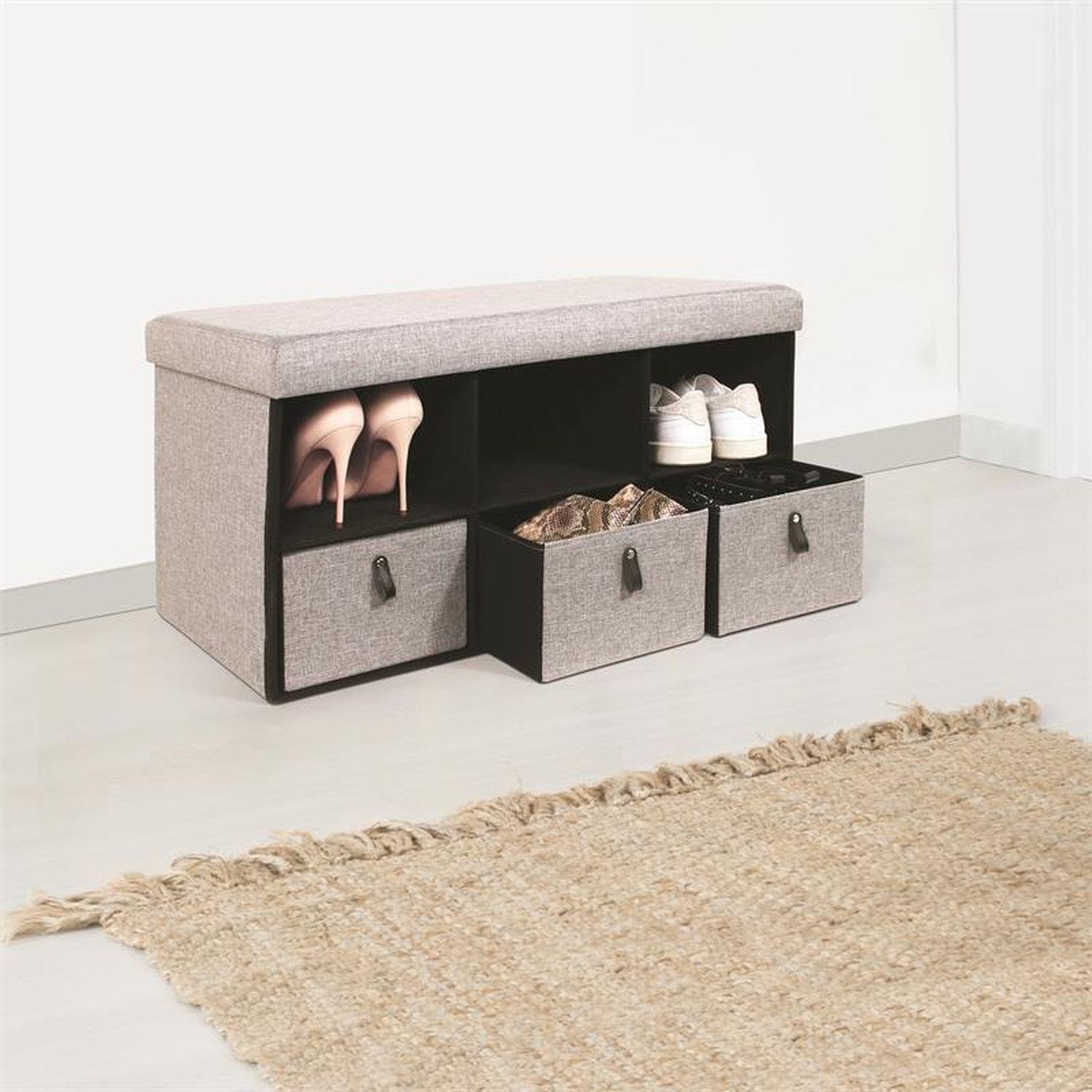 Voir la diapositive 2 : The Home Deco Factory Banc d'entrée pliable rangements Scandi - L. 76 x H. 39 cm