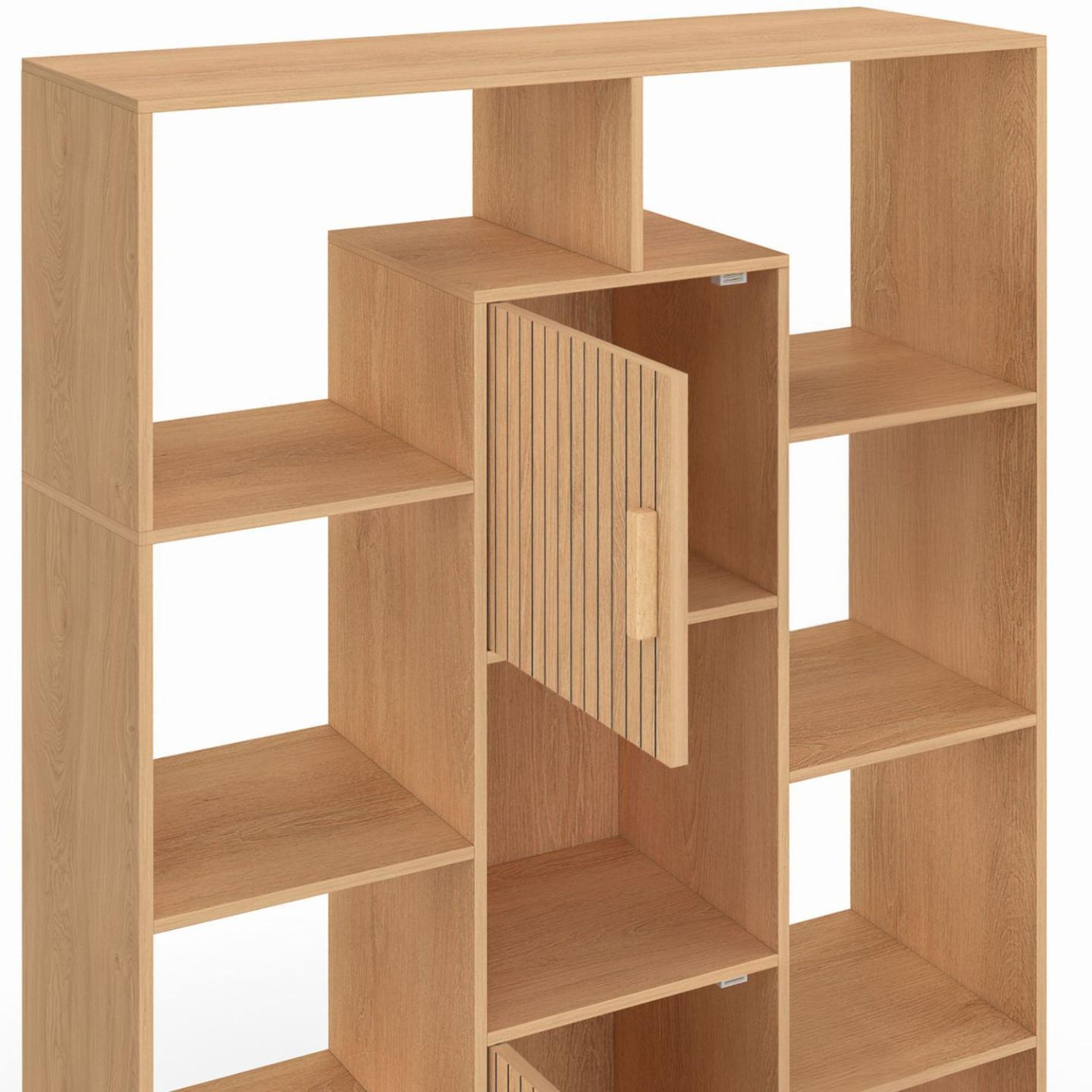 Voir la diapositive 6 : ID MARKET Etagère bibliothèque colette avec 11 compartiments et 2 cases juliette effet lattes 143 cm