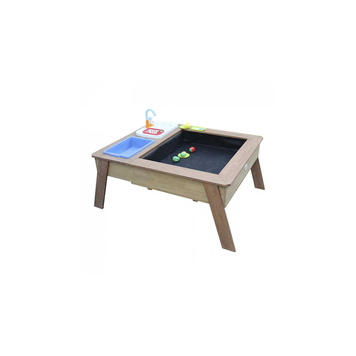 Axi House AXI Linda Table sable et eau avec Cuisine et evier Marron Parasol Bleu Blanc