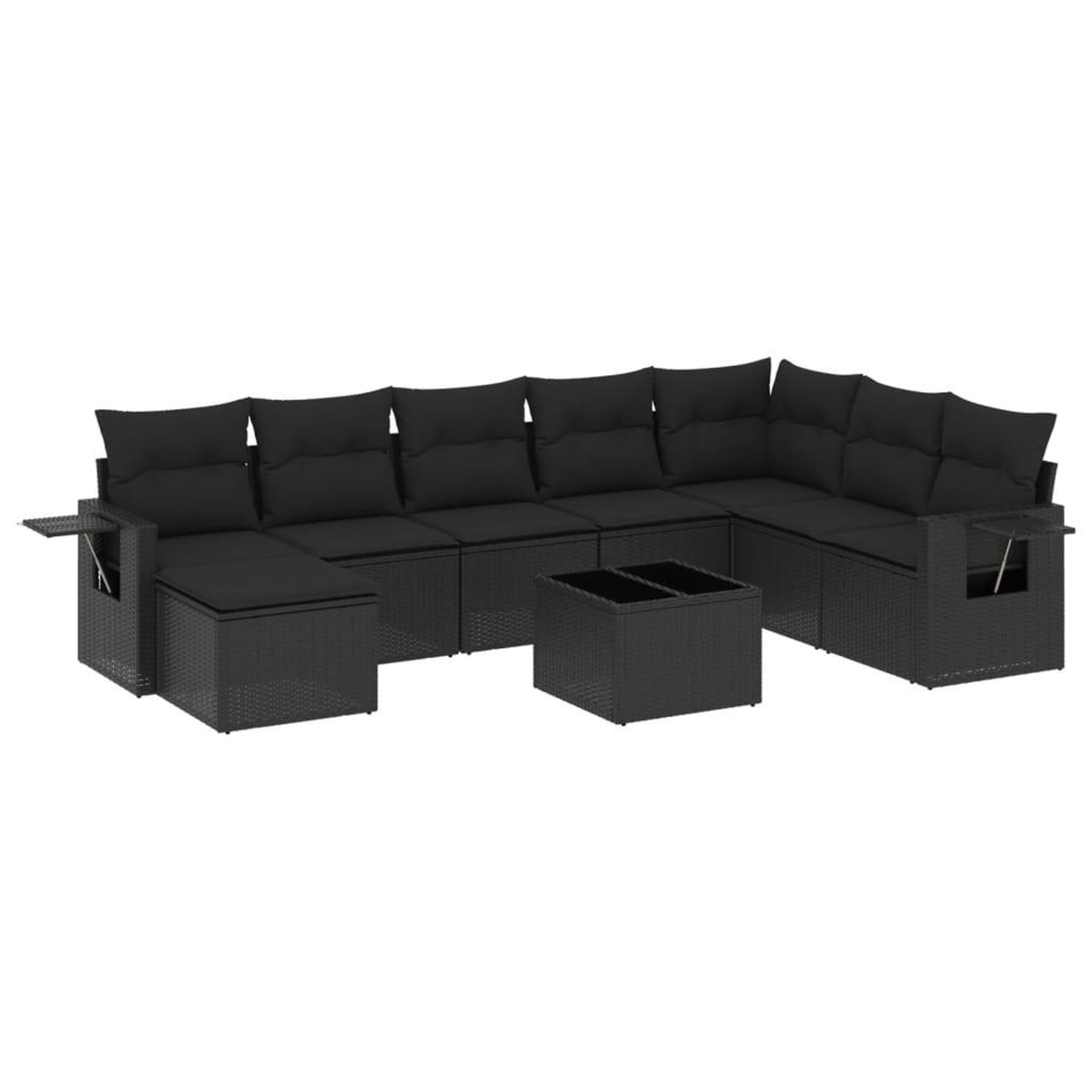 Voir la diapositive 2 : VIDAXL Salon de jardin 9 pcs avec coussins noir resine tressee