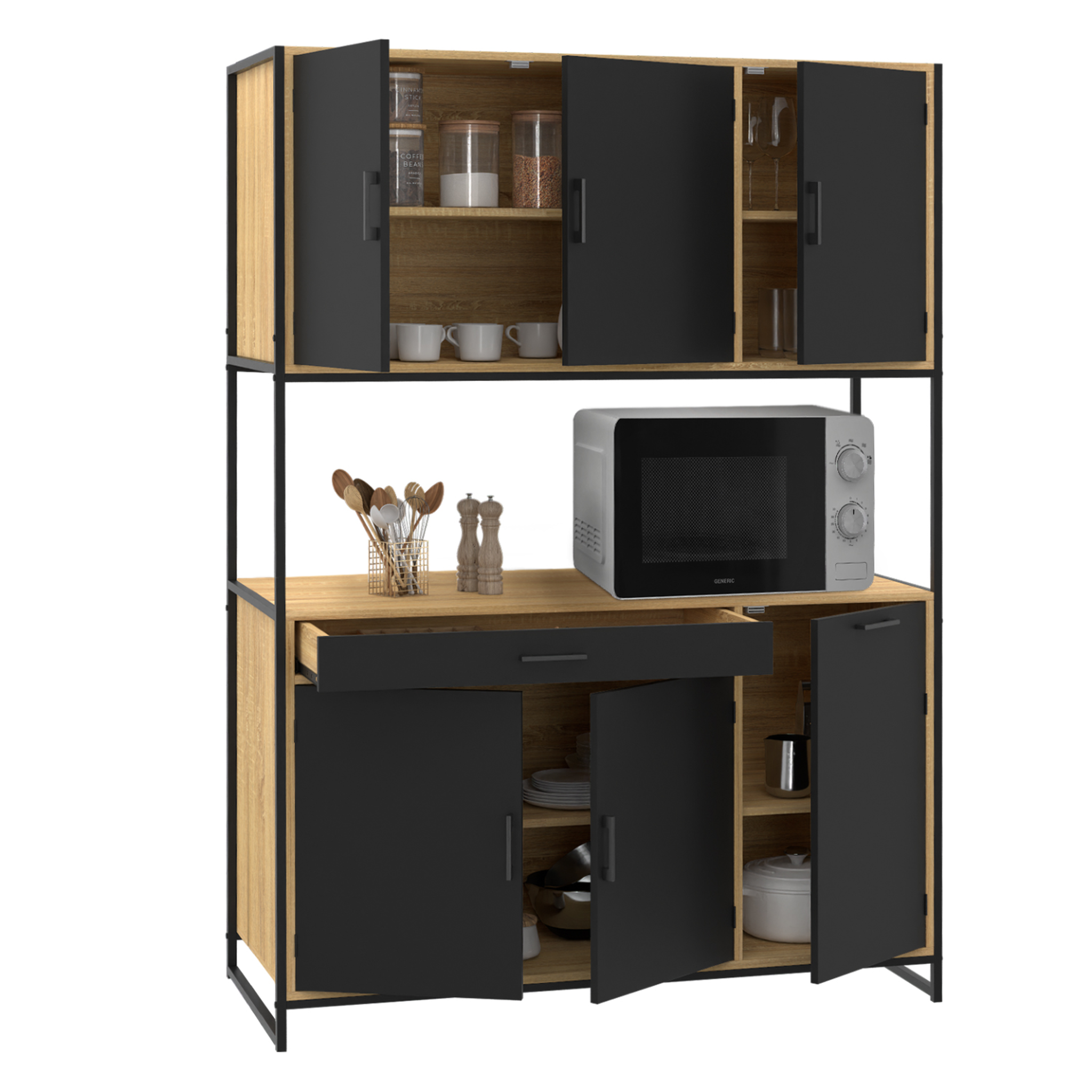 Voir la diapositive 4 : ID MARKET Buffet de cuisine 120 cm boston meuble 6 portes design industriel + tiroir