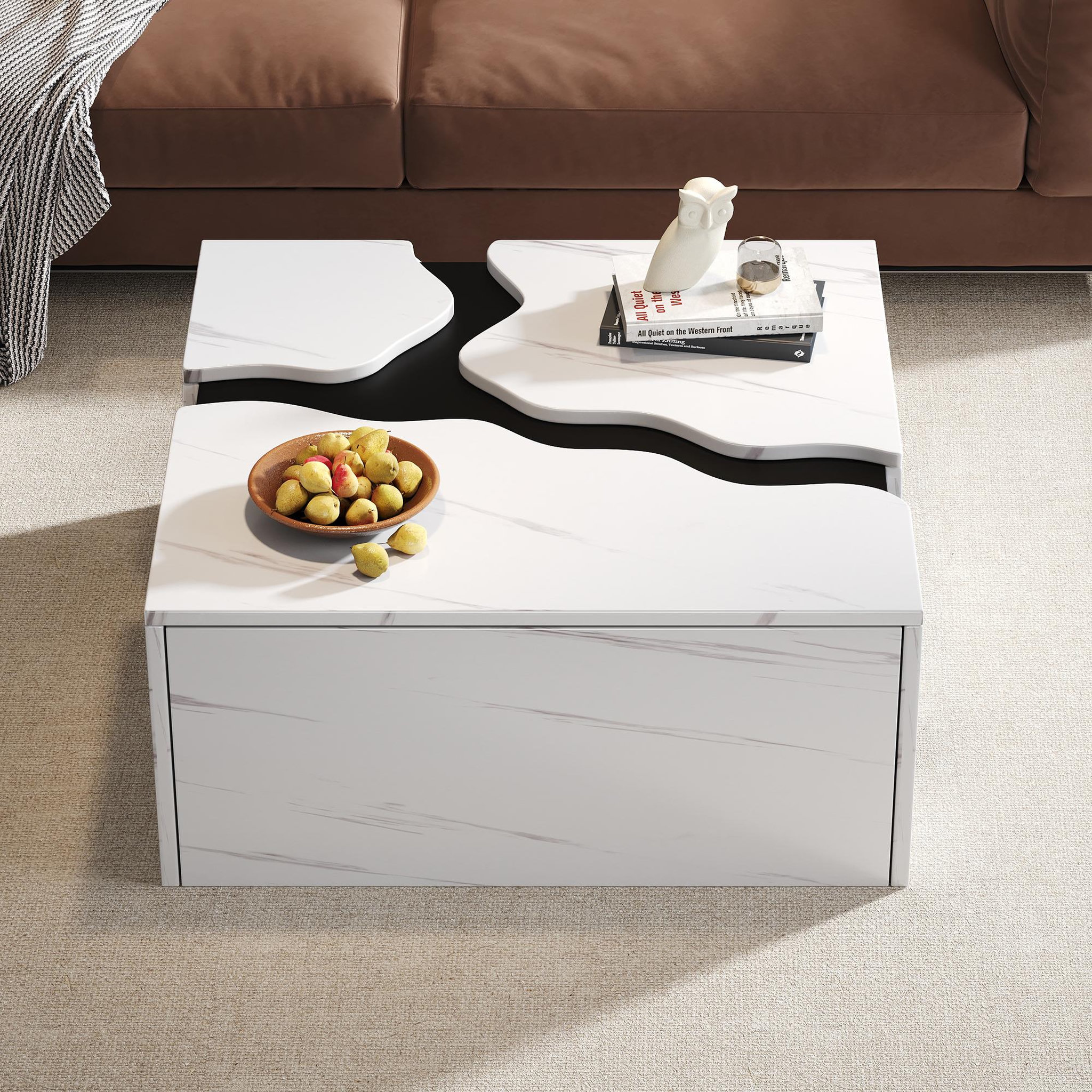 Voir la diapositive 4 : MERAX Table basse carrée blanc avec 1 tiroir - 70x70 cm panneau de particules