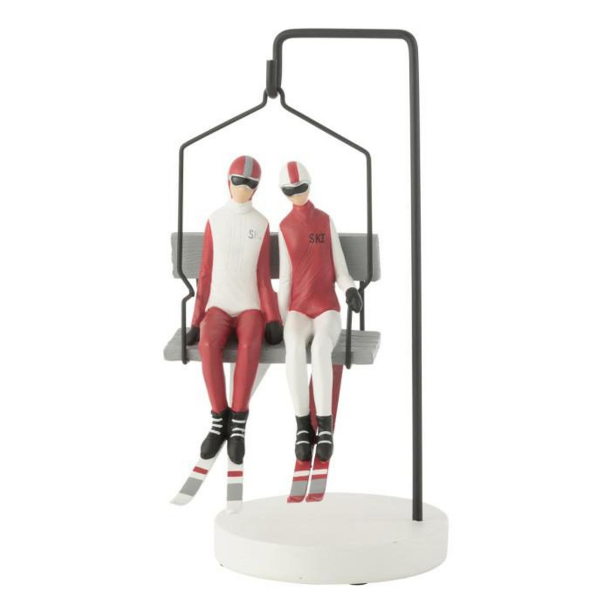 Paris Prix Statuette Télésiège Ski  Couple  34cm Rouge & Blanc