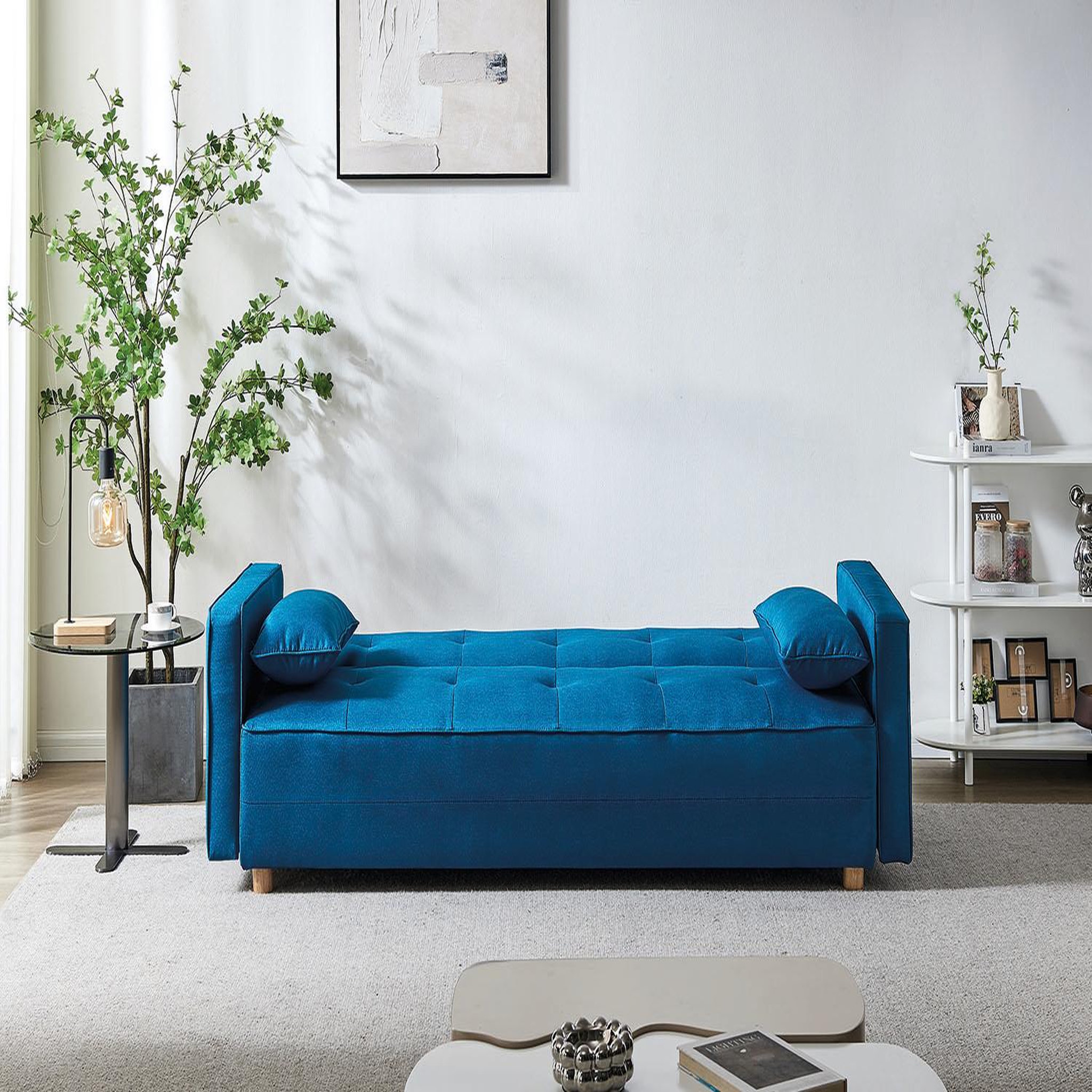 Voir la diapositive 5 : CONCEPT USINE Canapé scandinave convertible 3 places en tissu bleu canard copenhague