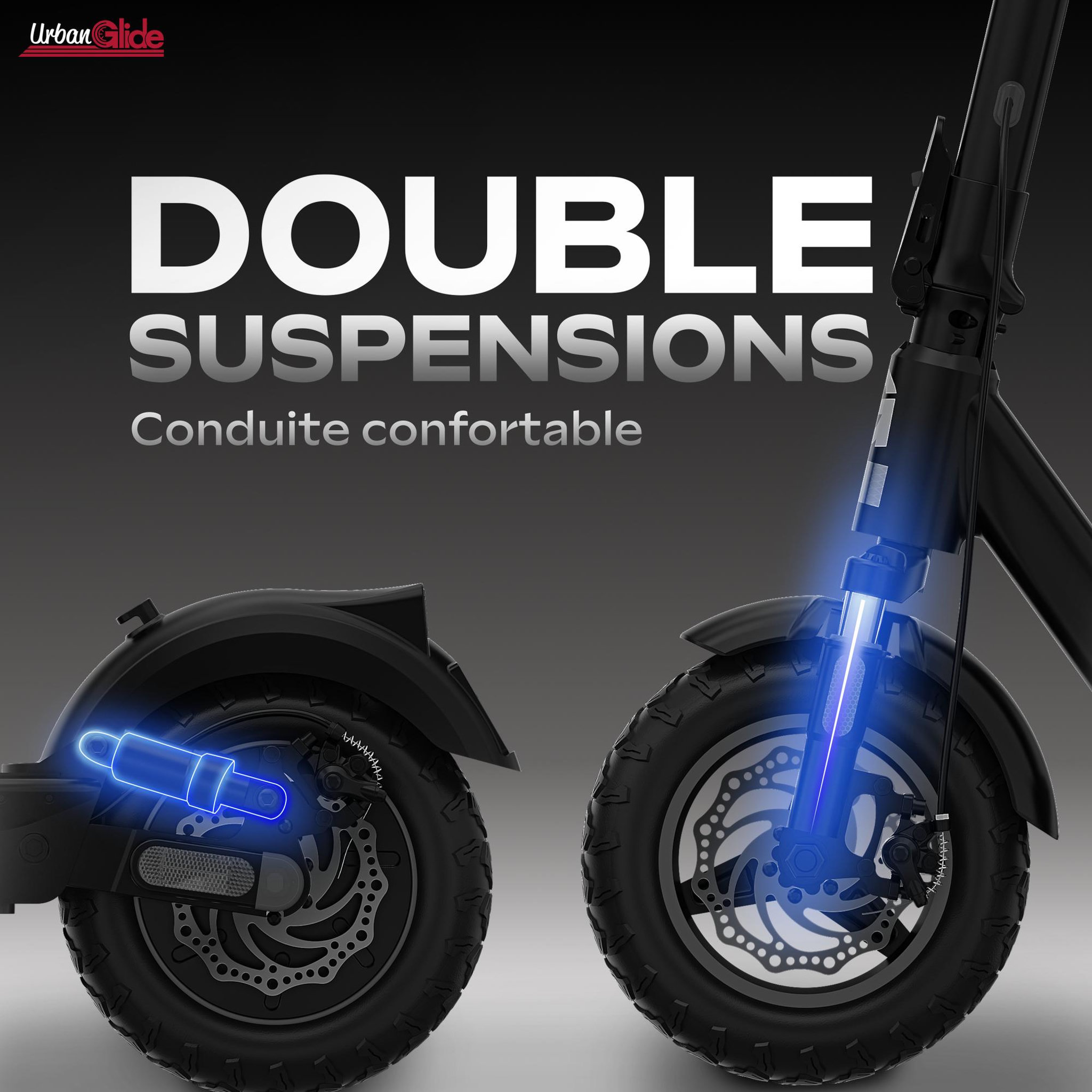 Voir la diapositive 5 : URBANGLIDE Trottinette électrique adulte urbanglide all road 6 2x2 - autonomie jusqu'a 80 km - pneu cross 10  tubeless - batterie 54v - poids 30kg