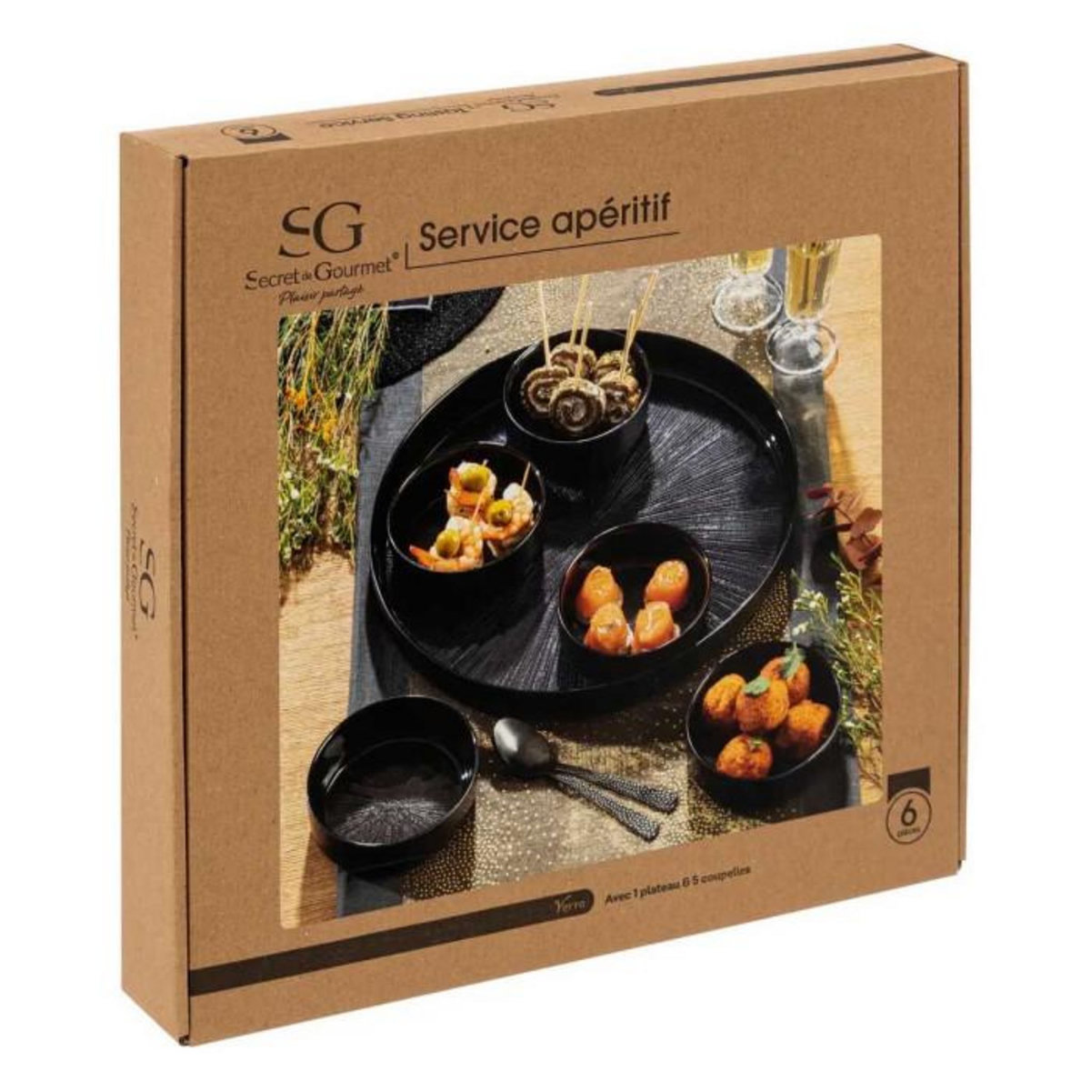 SECRET DE GOURMET Service Apéritif 6 Pièces  Astra  34cm Champagne