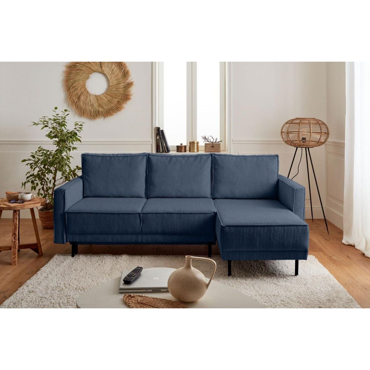 LISA DESIGN Charlie - canapé d'angle réversible - 4 places - convertible avec coffre - en velours côtelé