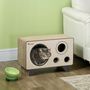 Voir la diapositive 2 : PAWHUT Niche grattoir pour chat 2 en 1 - design radio transistor vintage - carton ondulé