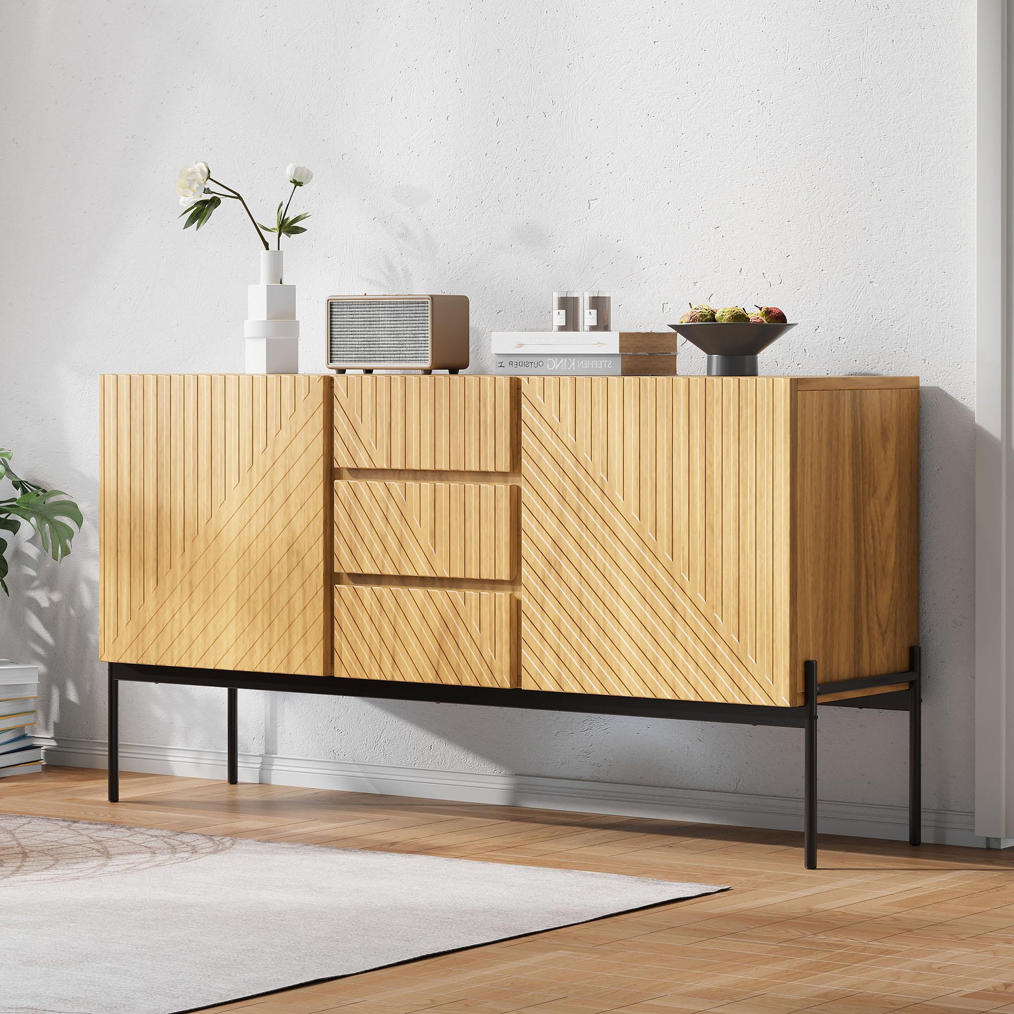 Voir la diapositive 5 : MERAX Buffet 2 portes 3 tiroirs - 150cm naturel panneaux de particules