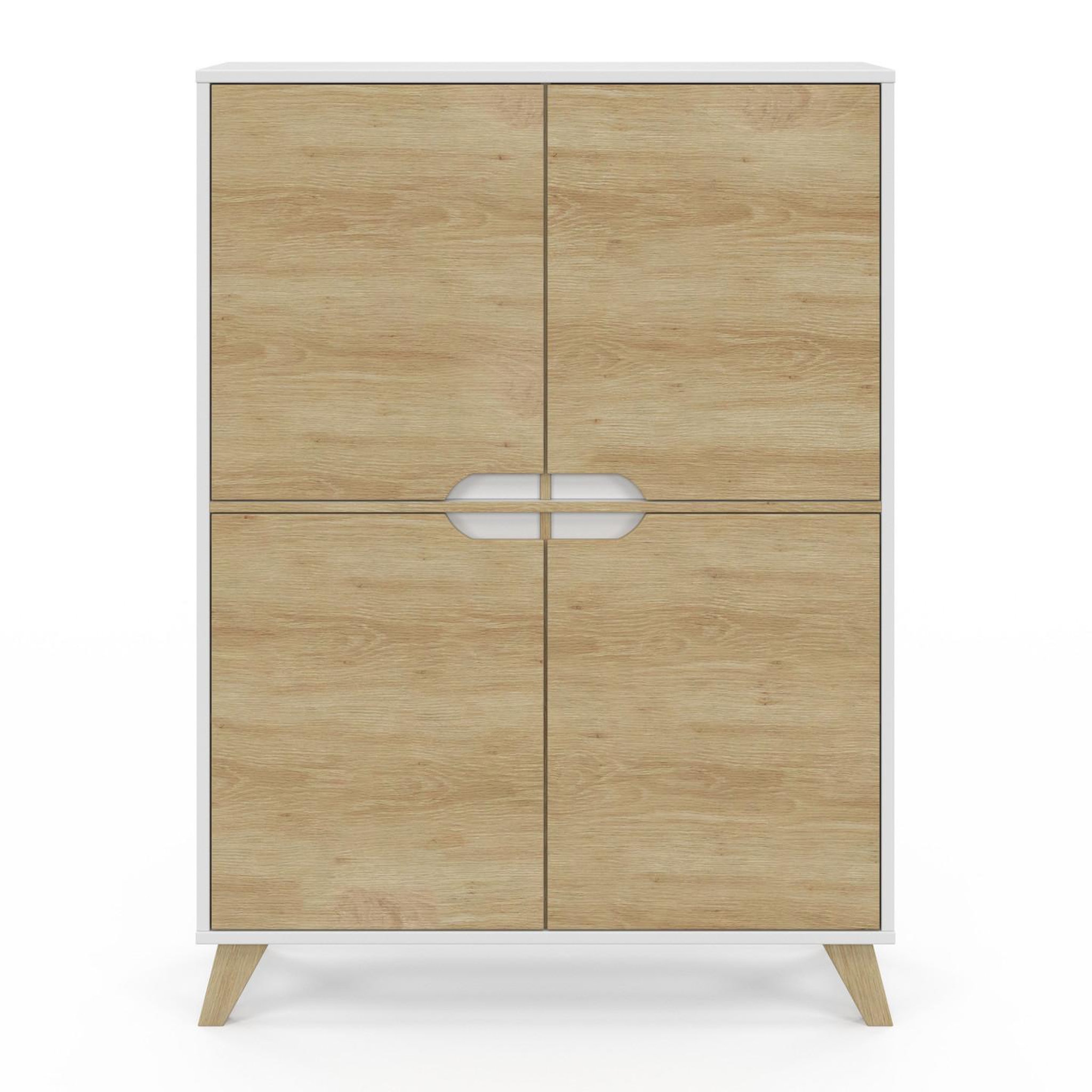 Voir la diapositive 3 : ID MARKET Meuble de rangement 4 portes HELSINKI scandinave blanc et bois
