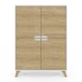 Voir la diapositive 3 : ID MARKET Meuble de rangement 4 portes HELSINKI scandinave blanc et bois