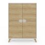 Voir la diapositive 3 : ID MARKET Meuble de rangement 4 portes HELSINKI scandinave blanc et bois