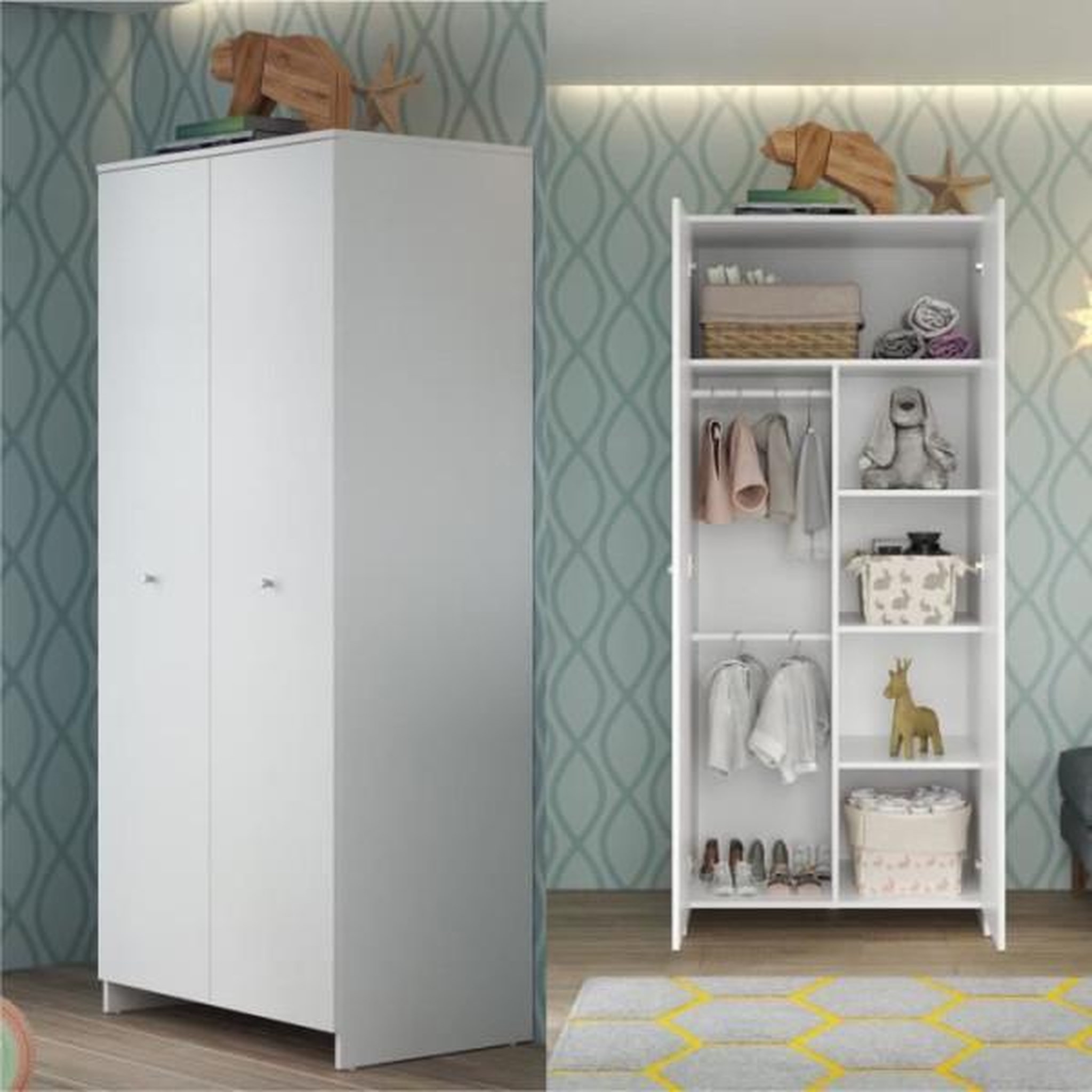 Voir la diapositive 4 : Trendteam Chambre bébé Trio : Lit 70 x 140 cm + Commode a langer + Armoire NIKO - Blanc - TREND TEAM