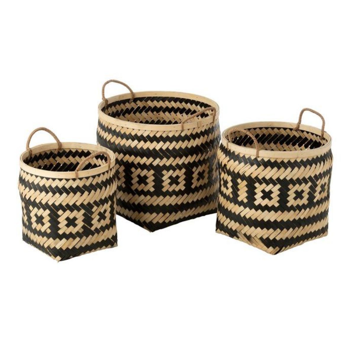 Paris Prix Lot de 3 Paniers de Rangement Rotin  Baudoin  39cm Naturel & Noir