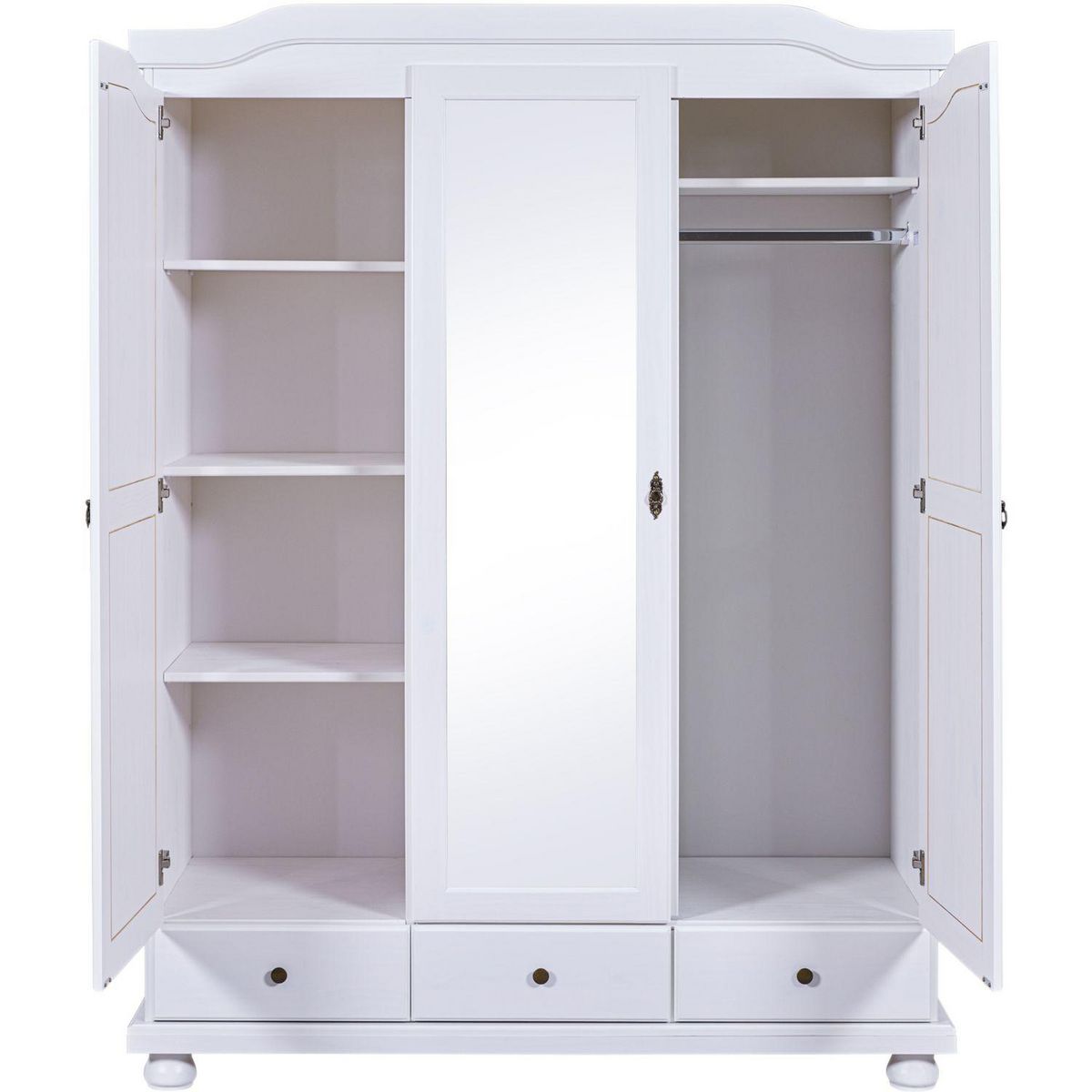 Armoire rustique en pin massif 3 portes  3 tiroirs L104cm BASTIAN