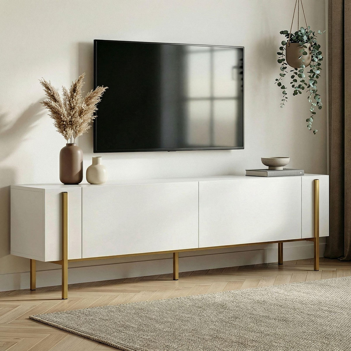 Habitat et Jardin Meuble TV en bois  Nexus  - 180 x 30 x 45 cm - Blanc / Or