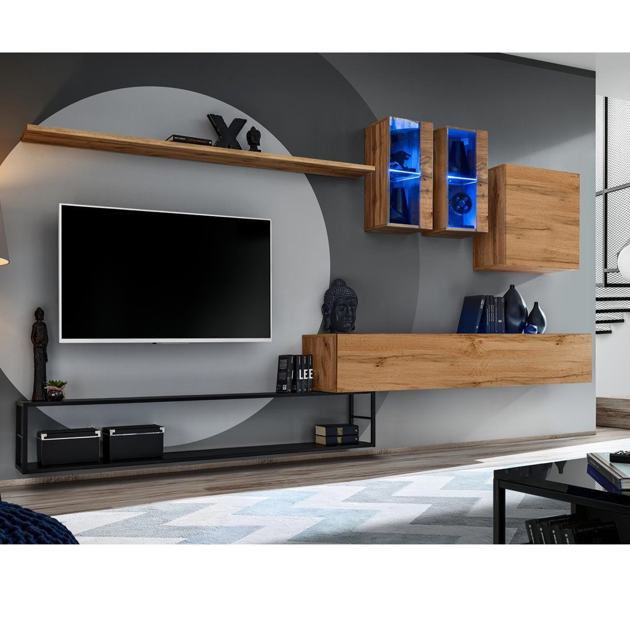Paris Prix Ensemble meuble tv design  switch i  330cm naturel & noir