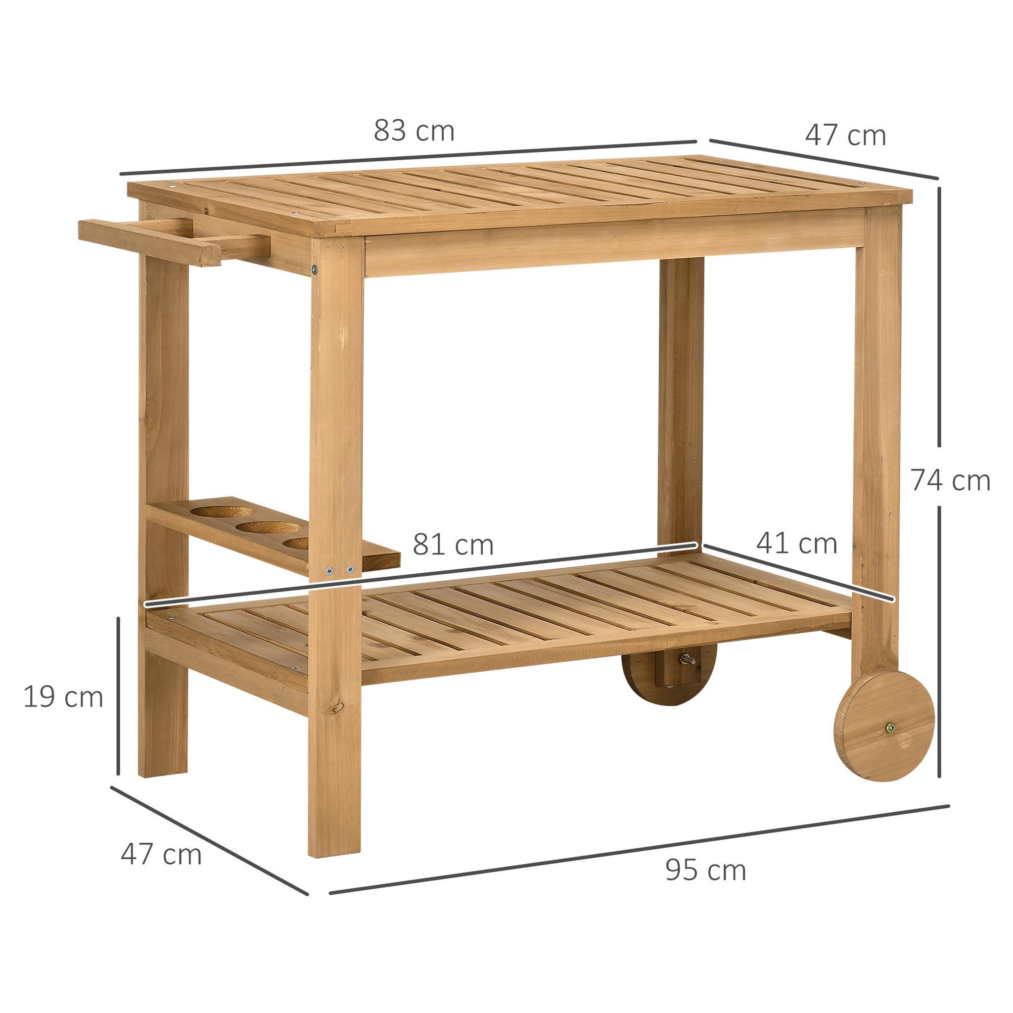 Voir la diapositive 3 : OUTSUNNY Desserte de jardin - desserte pour plancha - étagère, 3 porte-bouteilles, 2 roues, poignée - bois sapin pré-huilé
