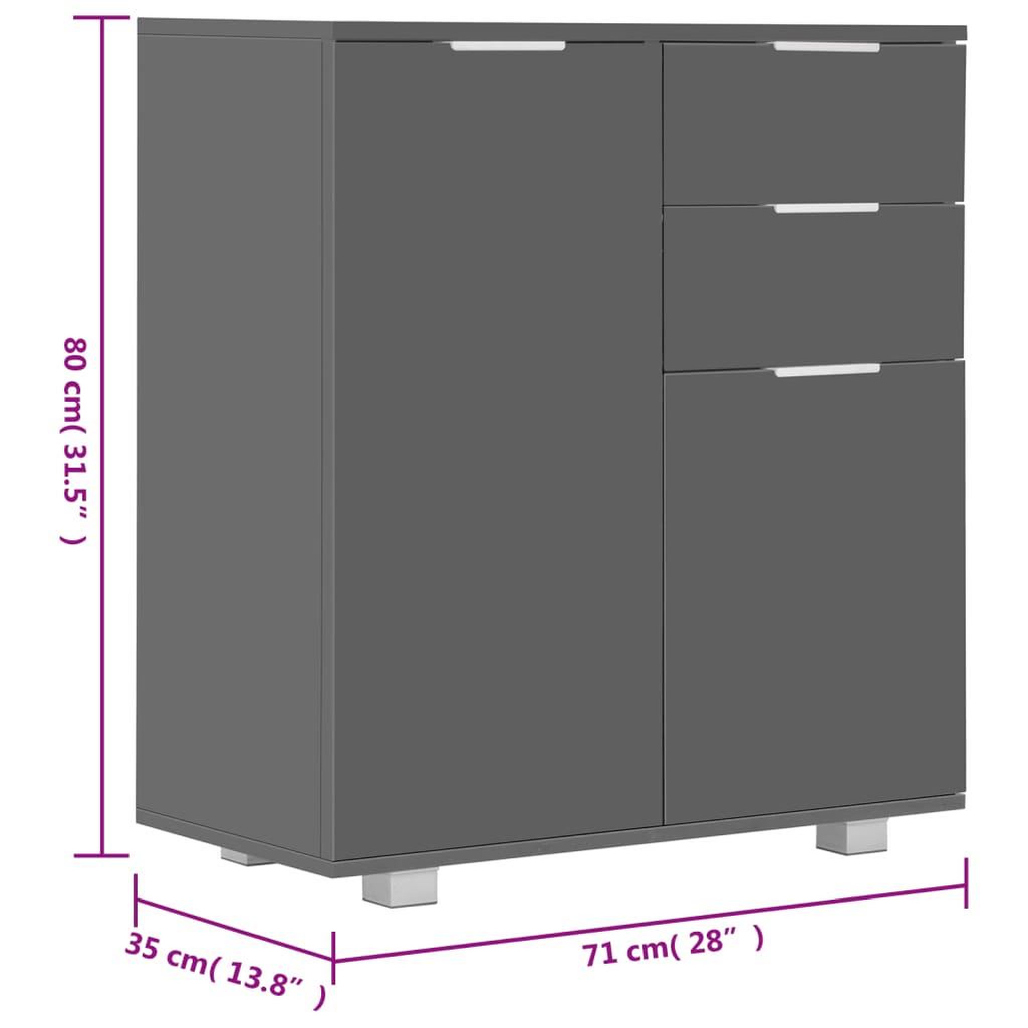 Voir la diapositive 6 : VIDAXL Buffet Gris brillant 71x35x80 cm Bois d'ingenierie