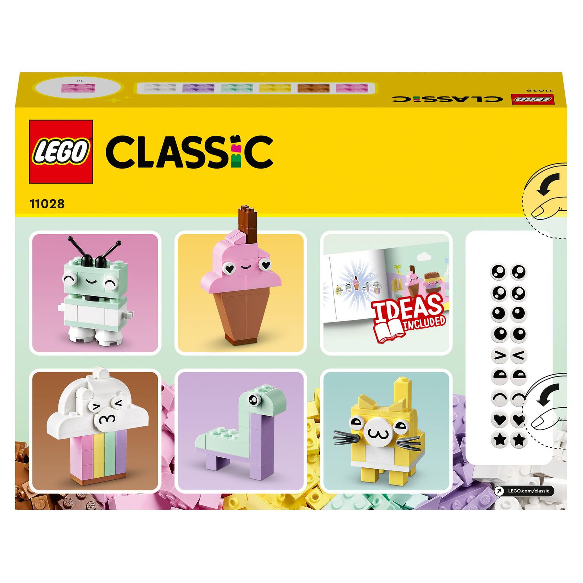 Voir la diapositive 9 : LEGO Classic 11028 - L&rsquo;amusement créatif pastel,  Jouets Briques pour Filles et Garçons Dès 5 Ans : Crème Glacée, Dinosaure, Chat et Plus