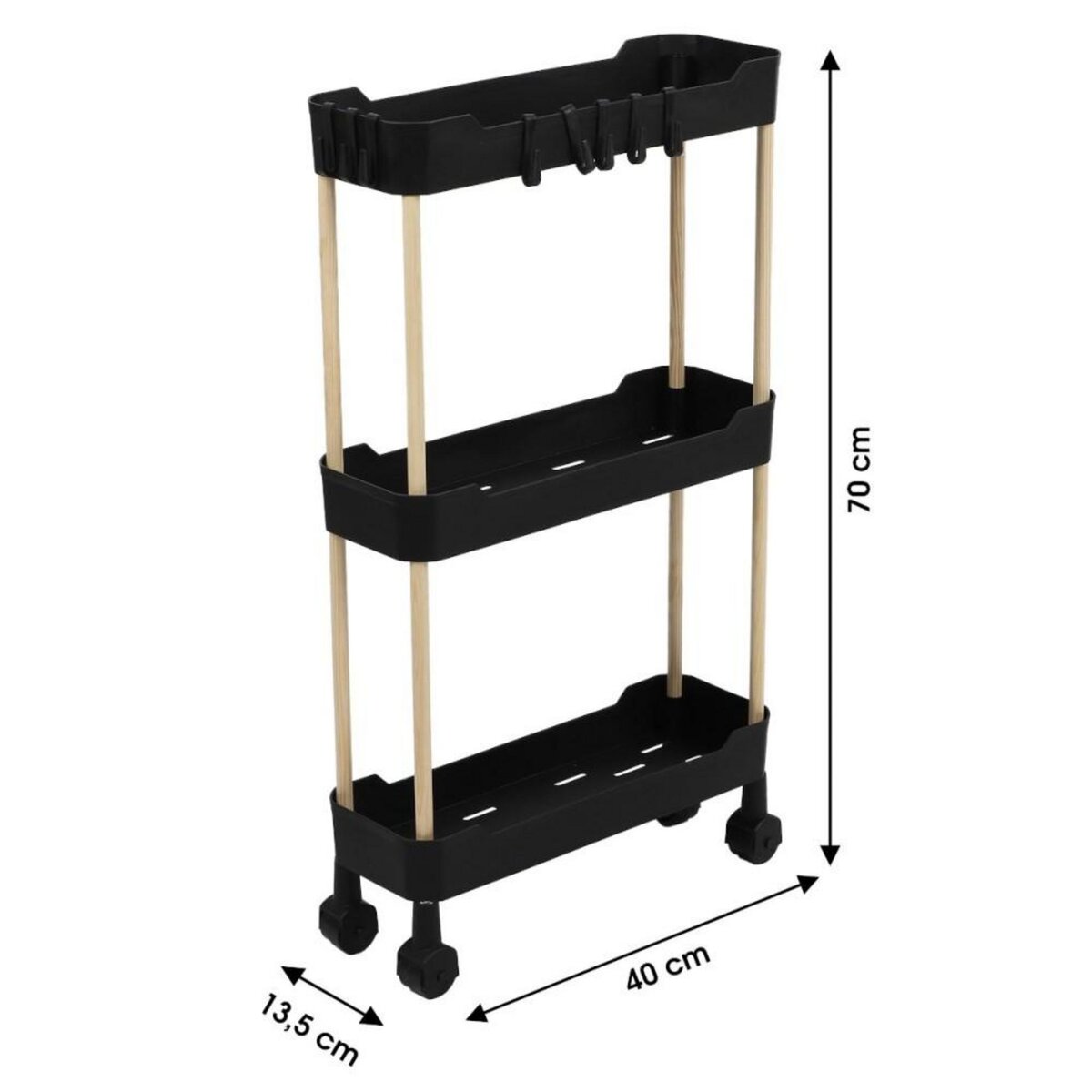 FORNORD Desserte à roulettes 3 niveaux pour espaces étroits