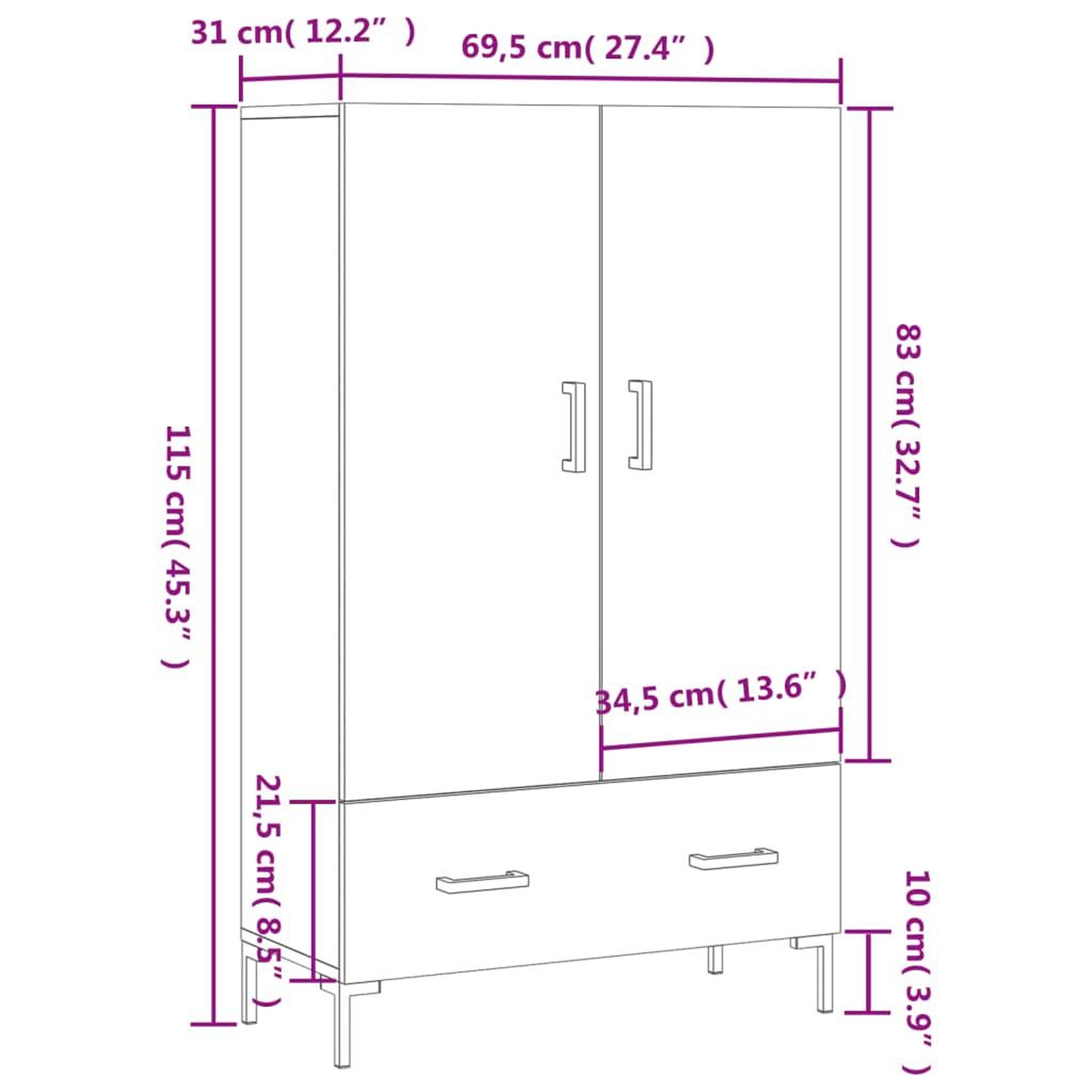 Voir la diapositive 6 : VIDAXL Buffet haut gris beton 69,5x31x115 cm bois d'ingenierie
