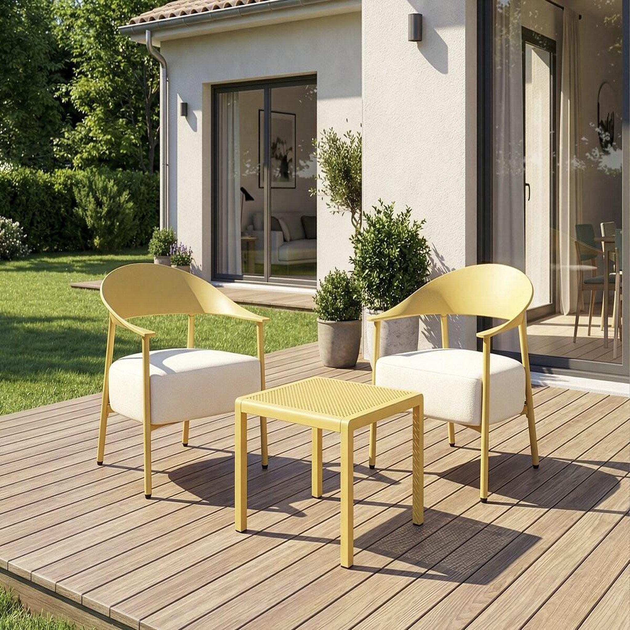Voir la diapositive 2 : Habitat et Jardin Lot de 2 fauteuils de jardin en plastique et métal  céora  - jaune