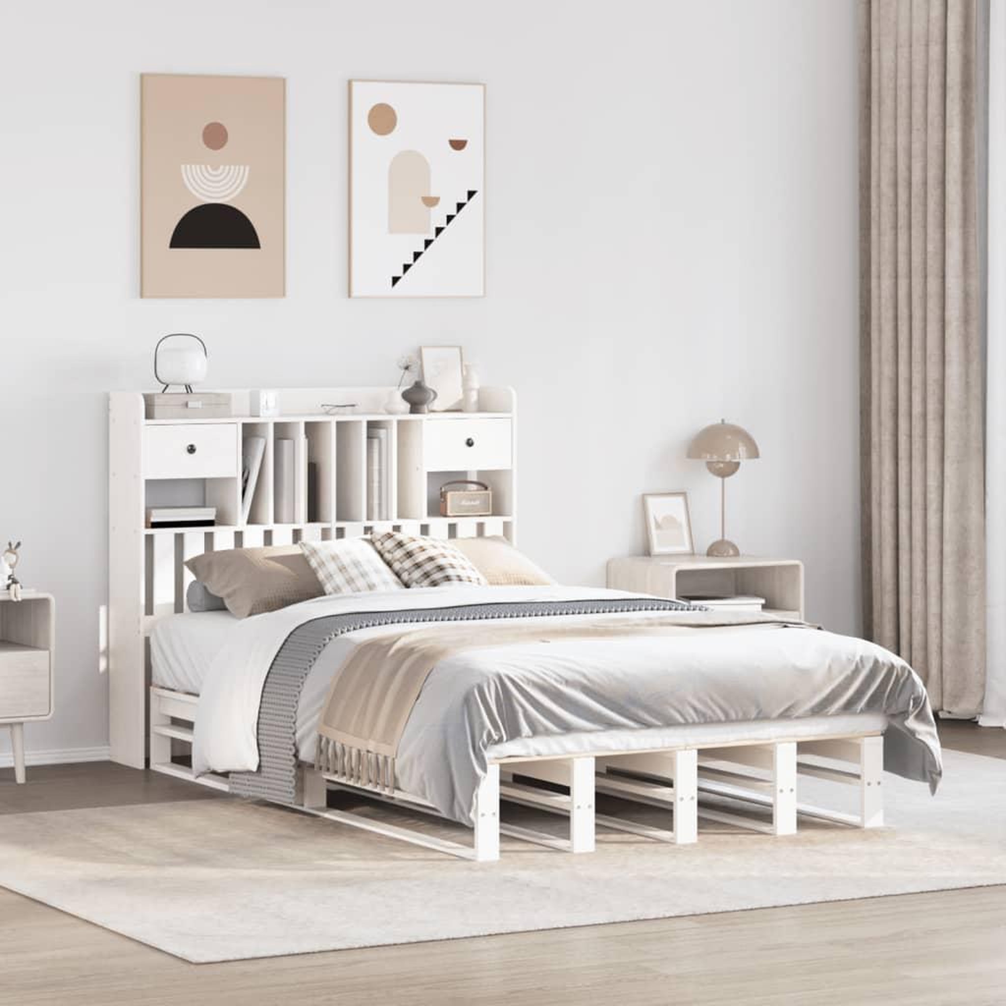 VIDAXL Lit bibliotheque sans matelas blanc 135x190 cm bois pin massif