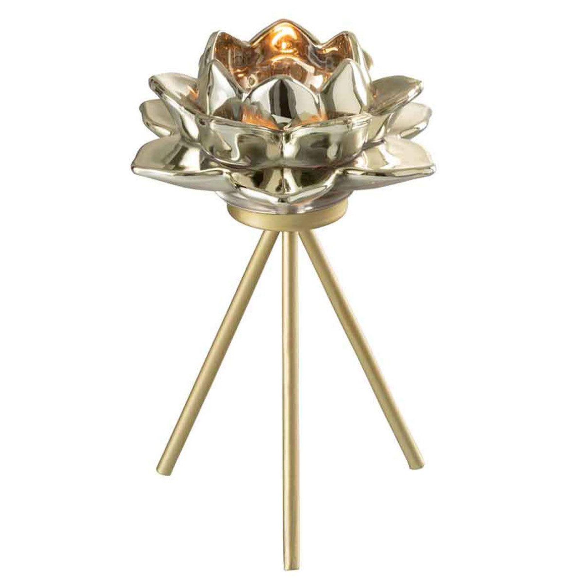 Voir la diapositive 2 : J-LINE Photophore sur pied  fleur verre  18cm or