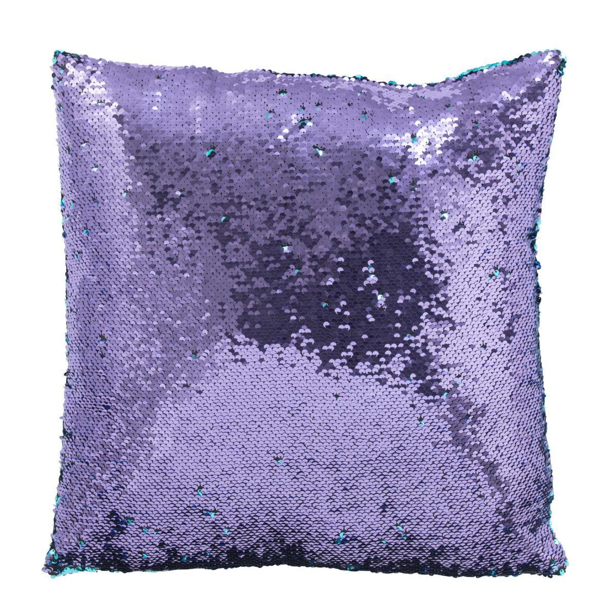 Voir la diapositive 3 : J-LINE Coussin déco réversible  sequin  45x45cm bleu & mauve
