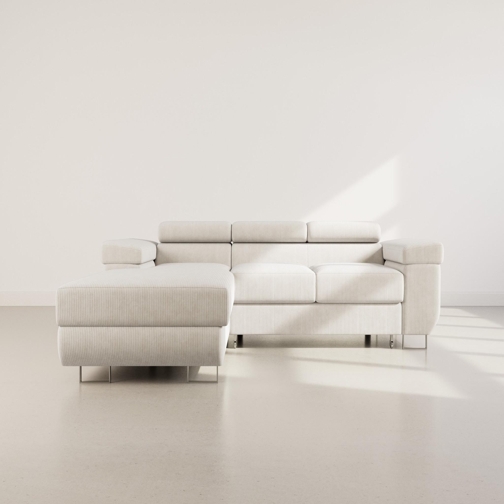 Voir la diapositive 5 : BEST MOBILIER Pablo - canapé d'angle gauche - 6 places - convertible avec coffre et têtières réglables - en velours côtelé