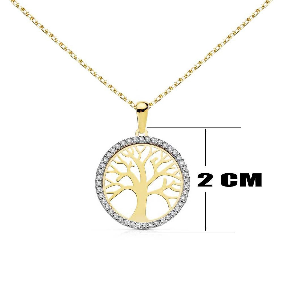 L'ATELIER D'AZUR Collier - Pendentif Or 18 Carats 750/000 Jaune - Arbre de Vie Serti de Zirconiums - Chaine Dorée