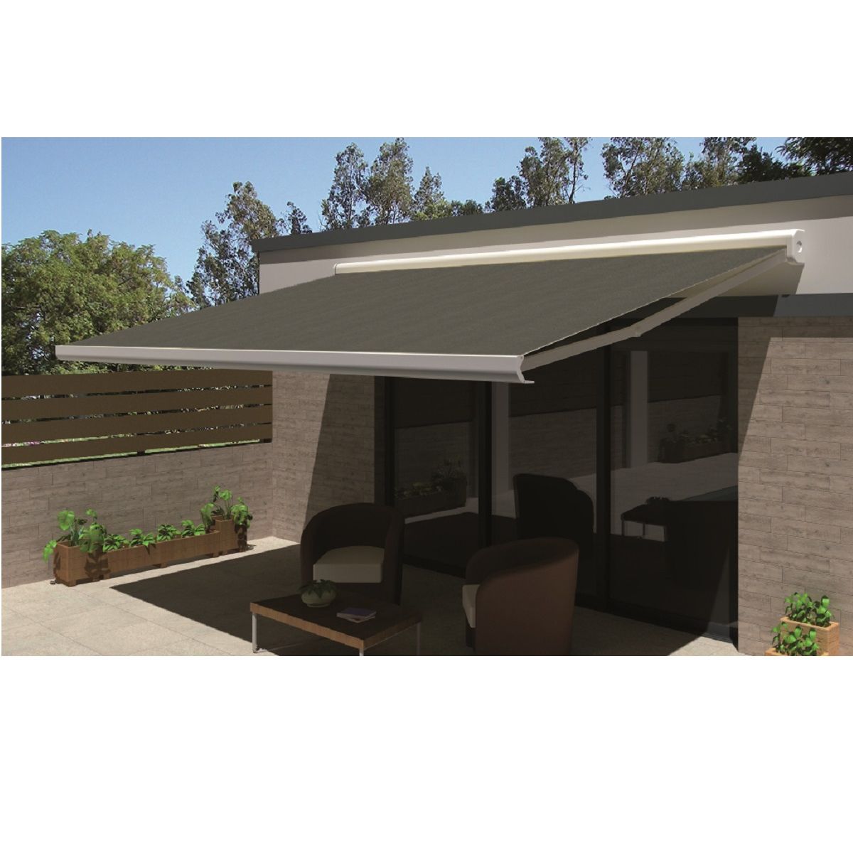 INTERSUN Store motorisé  4x3m ROMA toile unie coffre intégral blanc