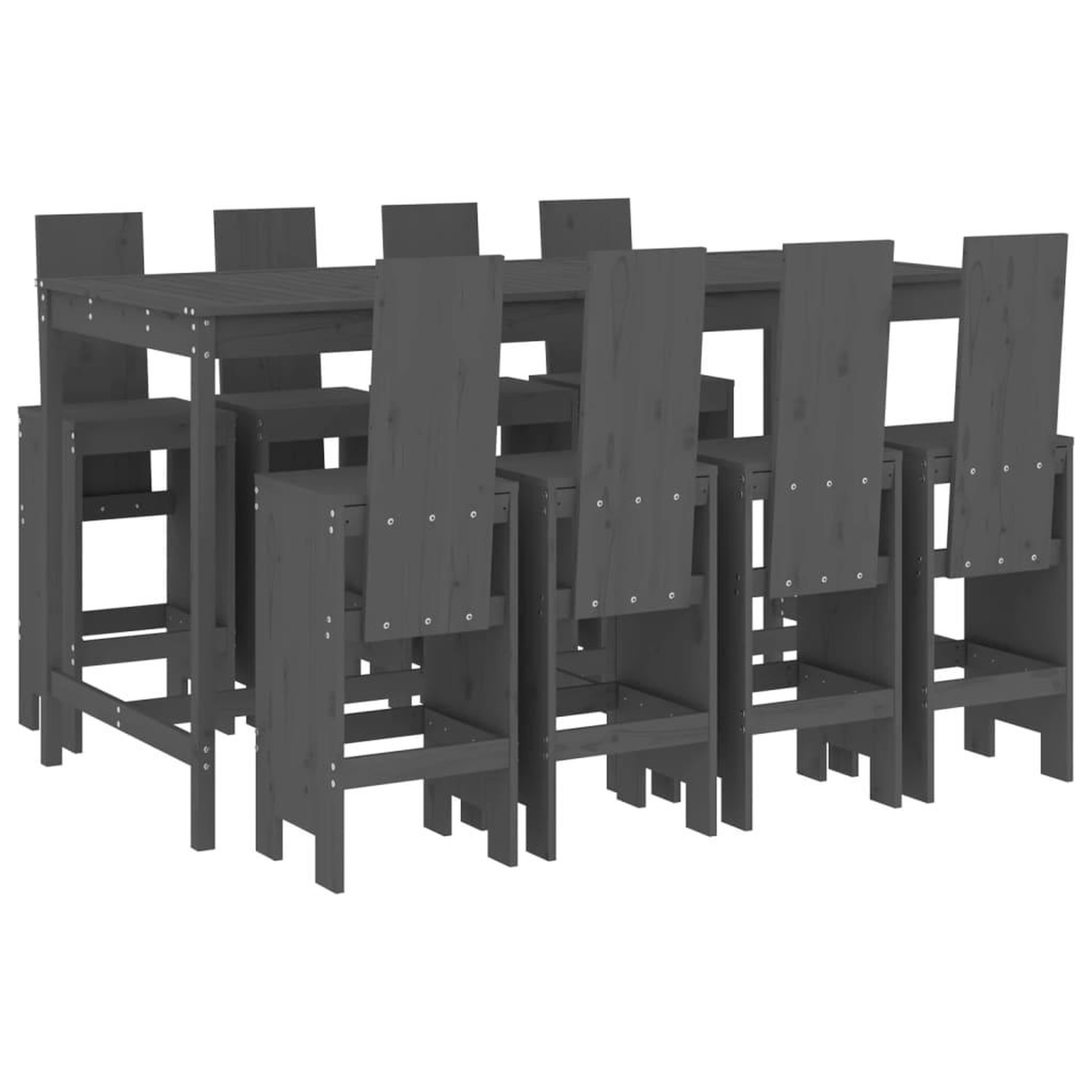 Voir la diapositive 2 : VIDAXL Ensemble de bar de jardin 9 pcs gris bois de pin massif