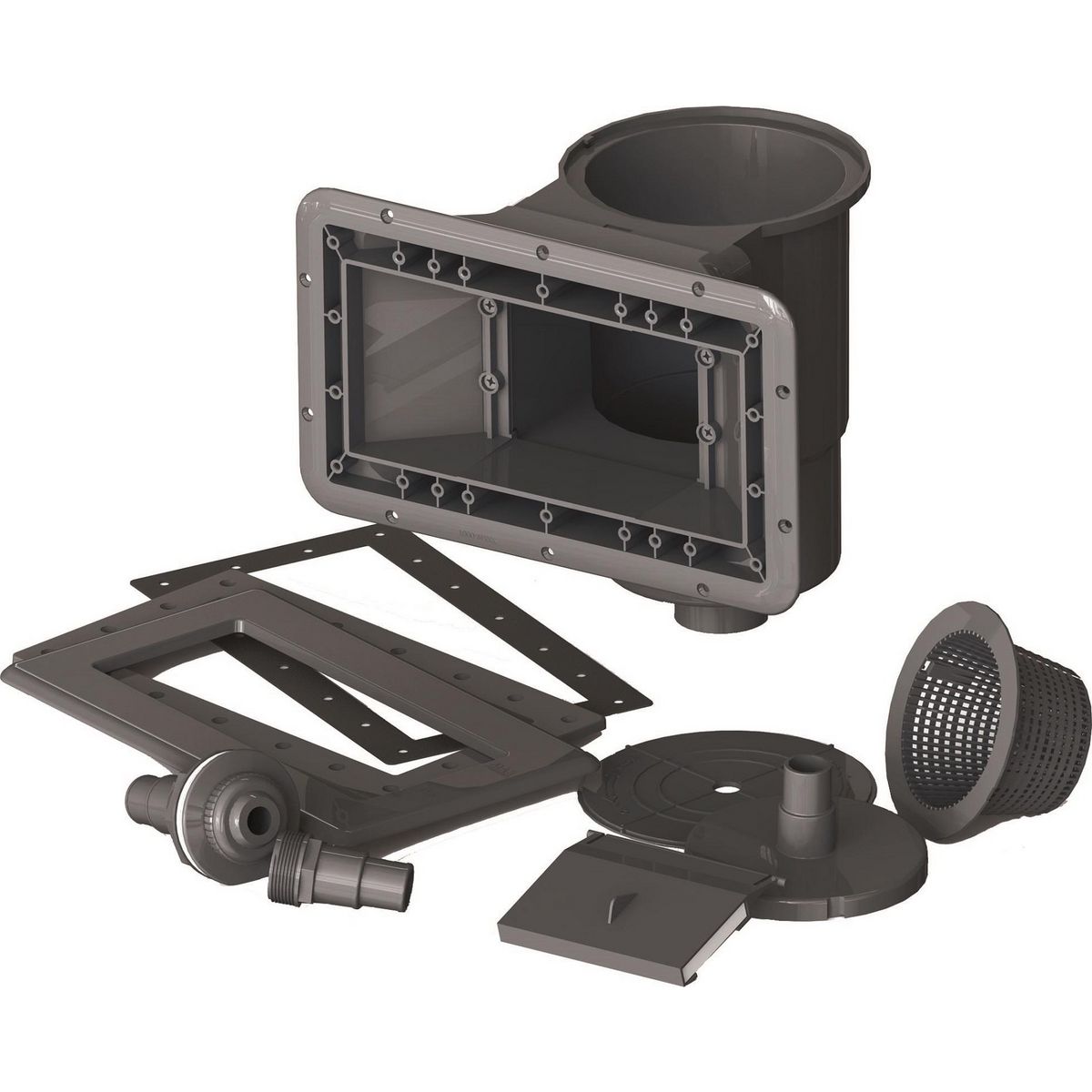 GRE Piscine hors sol rectangulaire en composite - Grise - 4,66 x 3,26 x H 1,24 m 