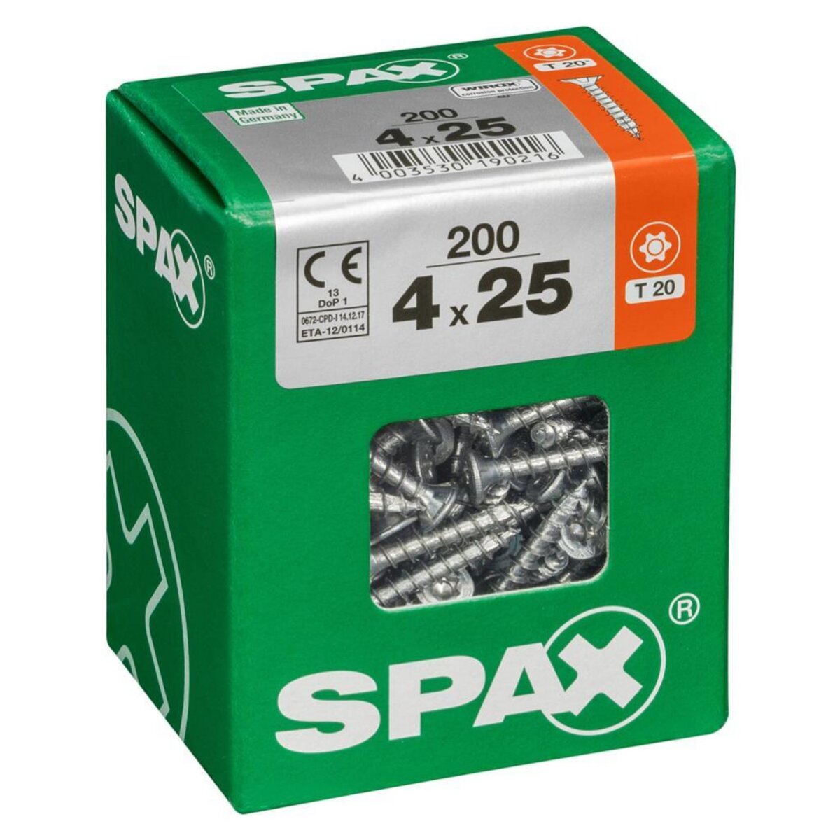 CENTRALE BRICO Lot de 200 vis acier tête fraisée torx SPAX, Diam.4 mm x L.25 mm