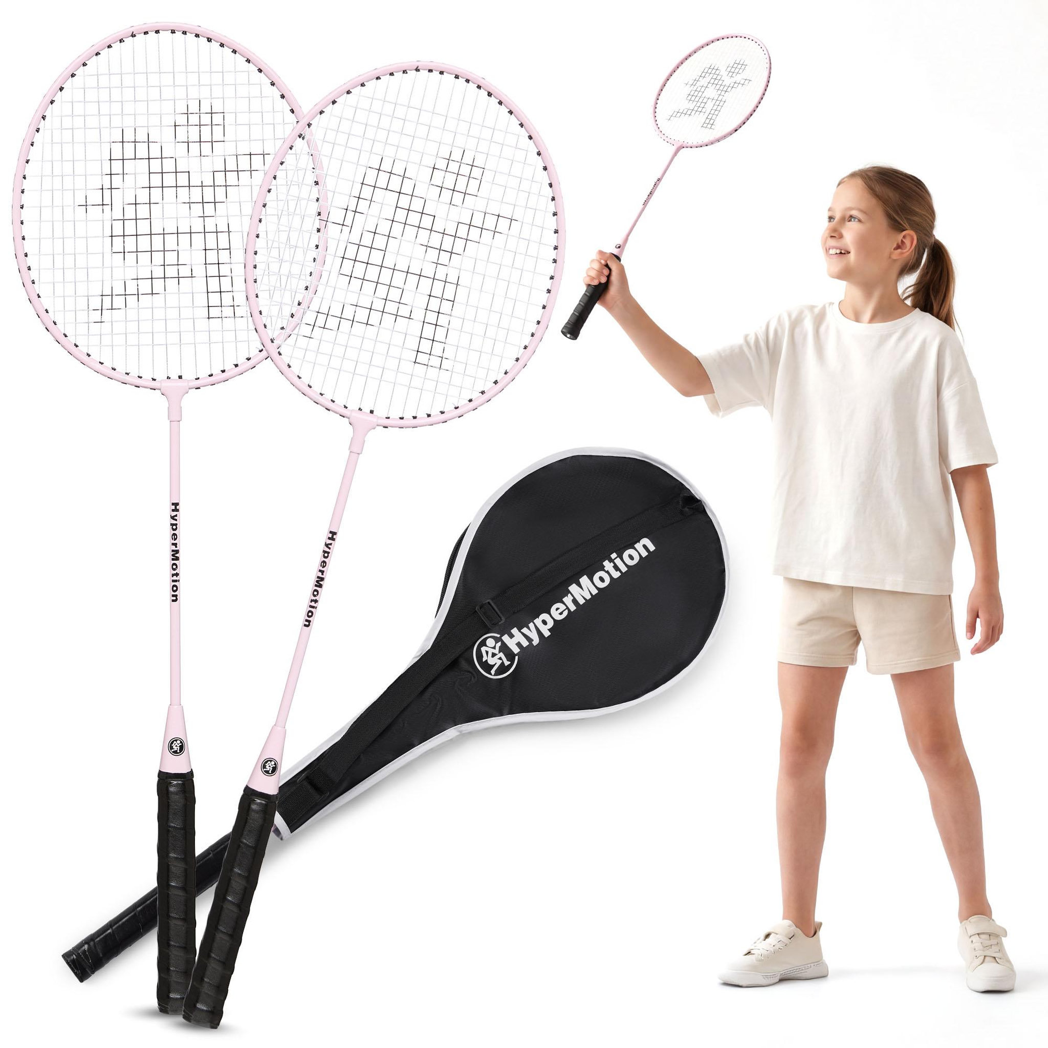 HYPERMOTION Ensemble de Badminton HyperMotion 2 Raquettes Acier avec Housse Rose - Léger et Pratique