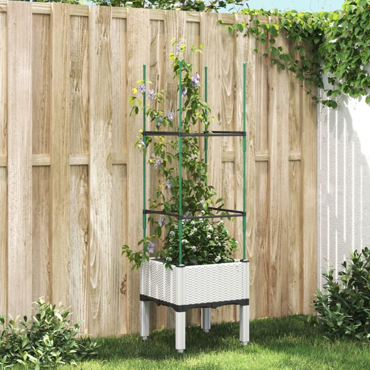 VIDAXL Jardiniere avec treillis blanc 40x40x142,5 cm PP
