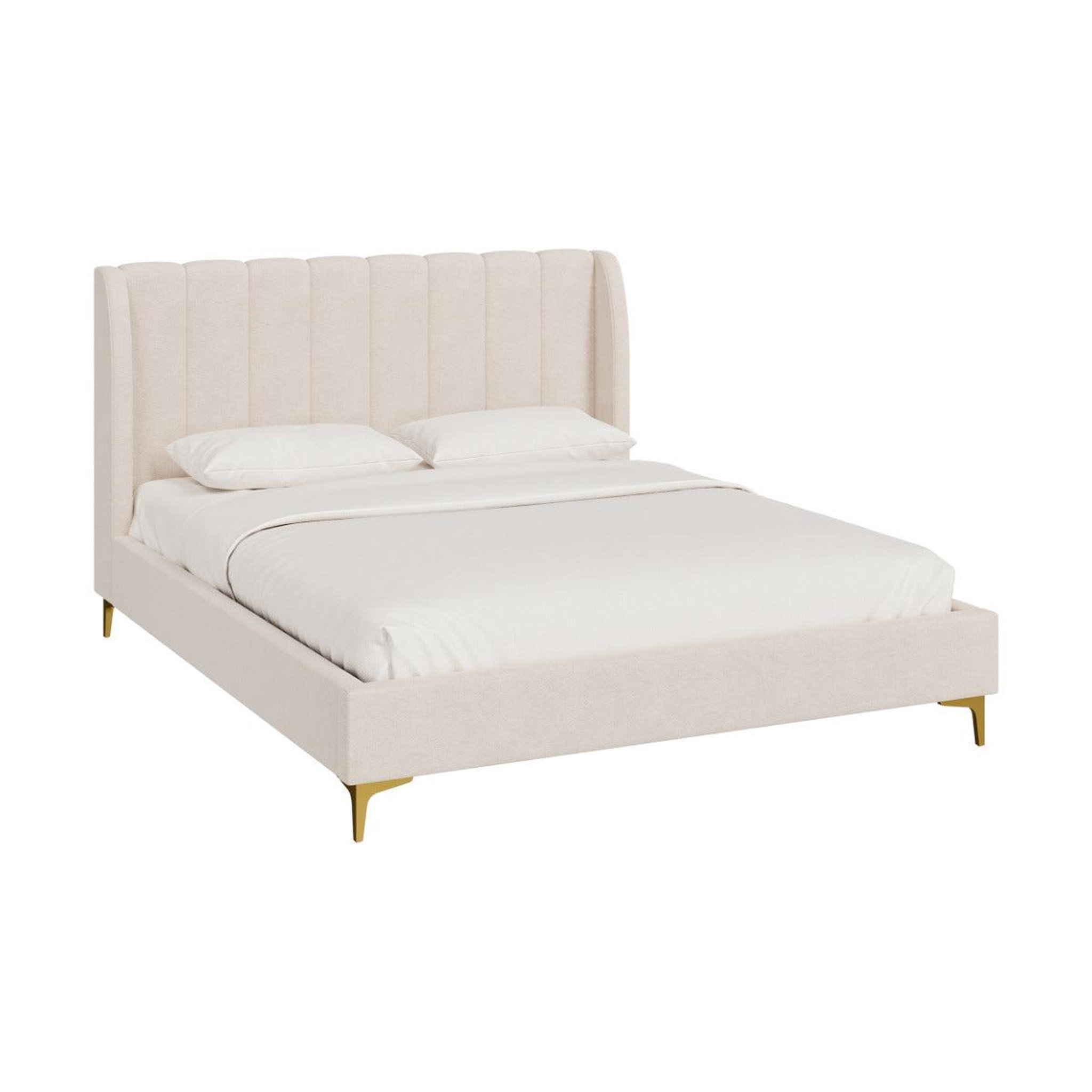 MAISON PAVANE Lit double 160x200 cm en tissu beige et pieds dorés-koda