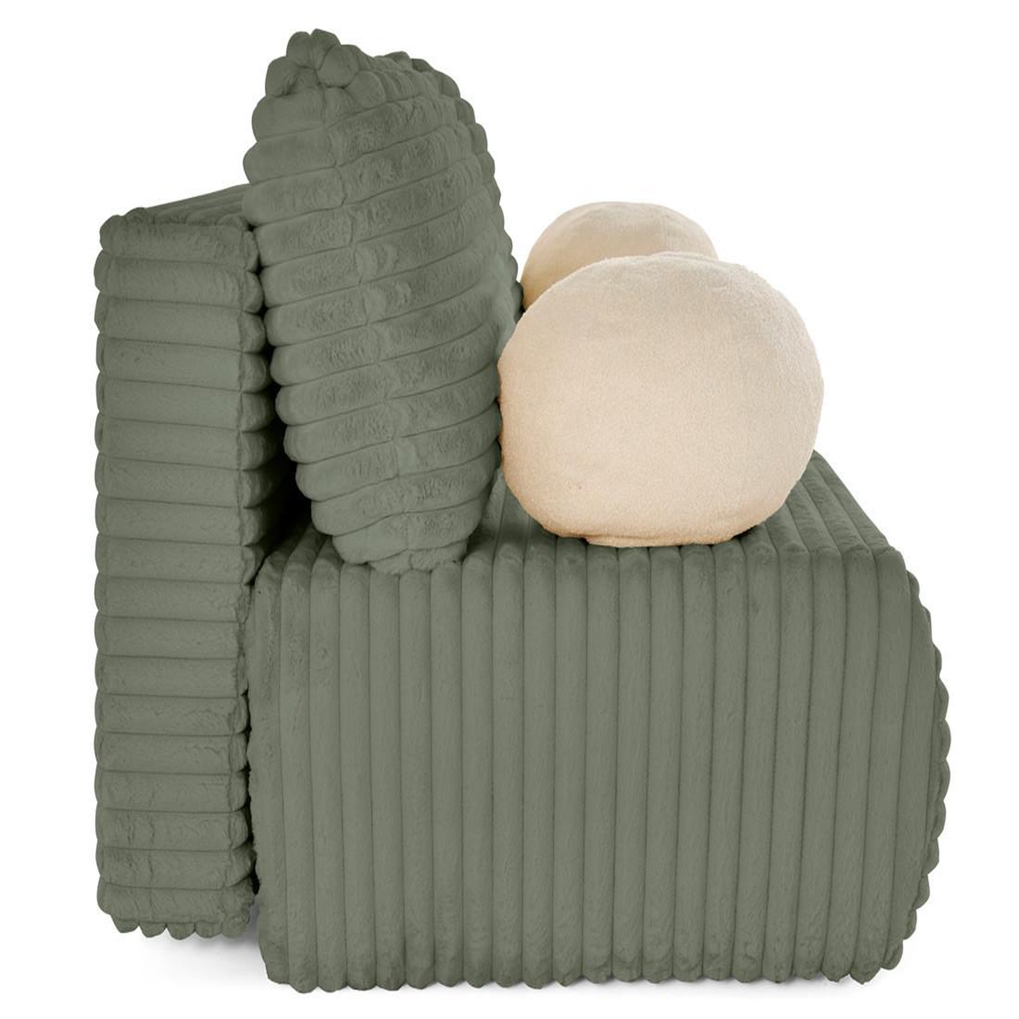 Voir la diapositive 6 : BEST MOBILIER Marvin - canapé 3 places convertible et coffre en fausse fourrure côtelée avec 2 coussins boule inclus