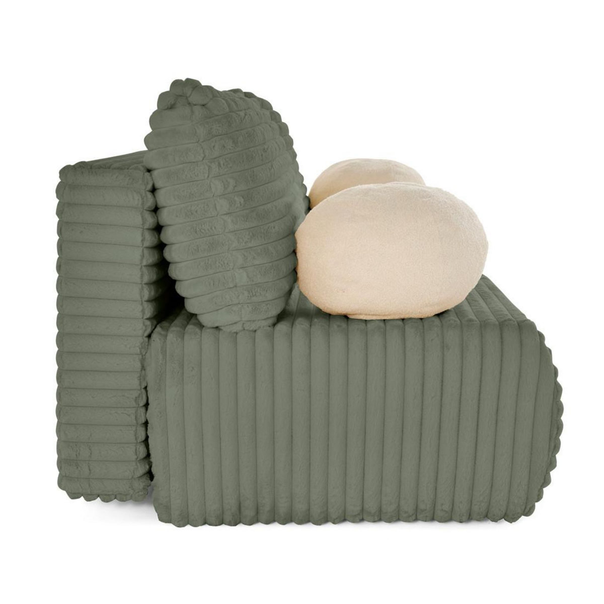 BEST MOBILIER Marvin - canapé 3 places convertible et coffre en fausse fourrure côtelée avec 2 coussins boule inclus