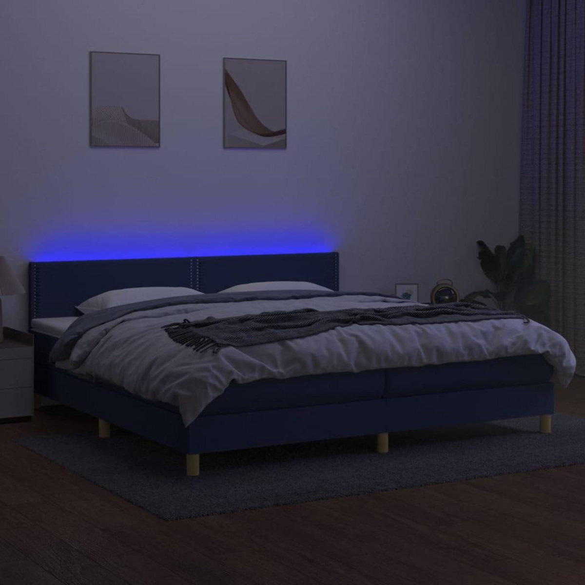 VIDAXL Sommier a lattes de lit et matelas et LED Bleu 200x200 cm Tissu