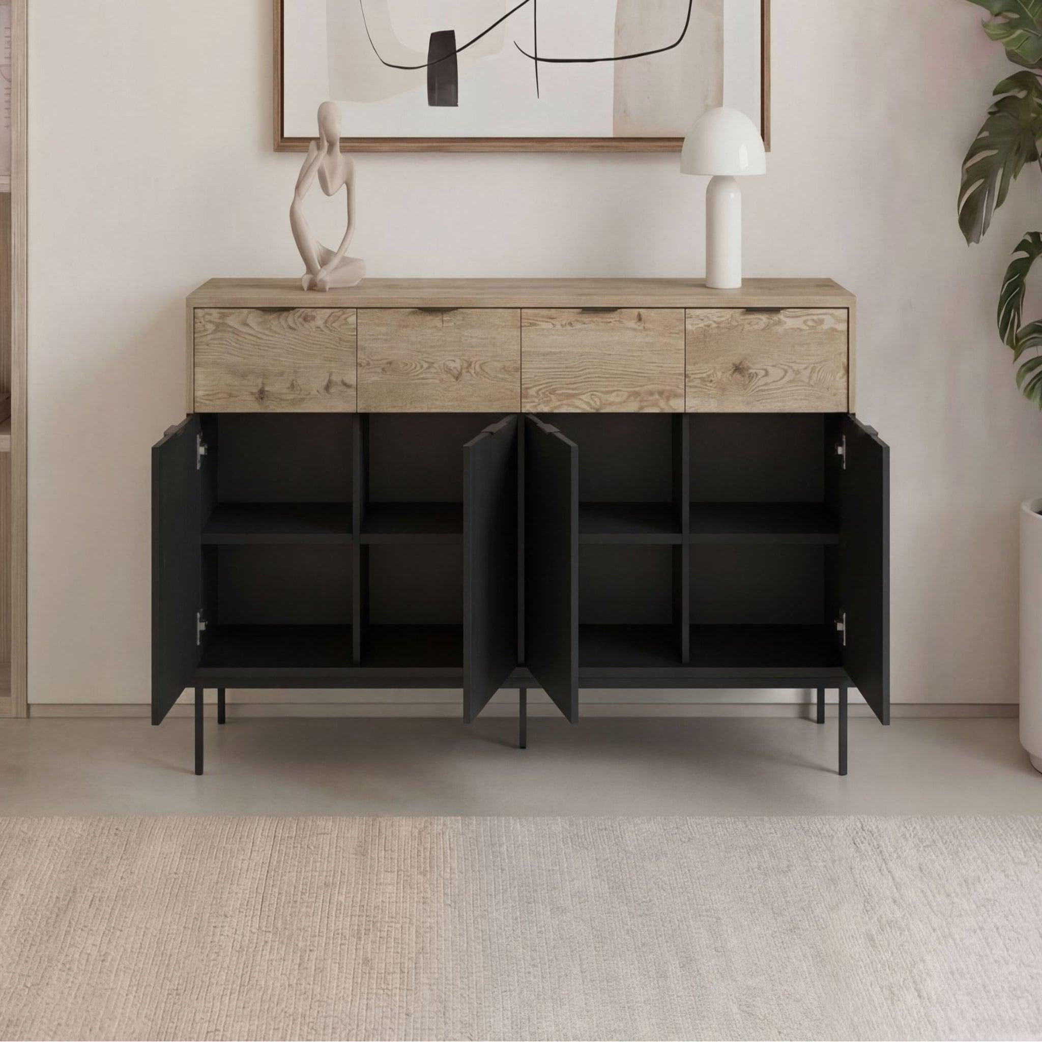 Voir la diapositive 6 : CASANOVA PARIS Eline - buffet 4 portes 180cm en mélamine - noir