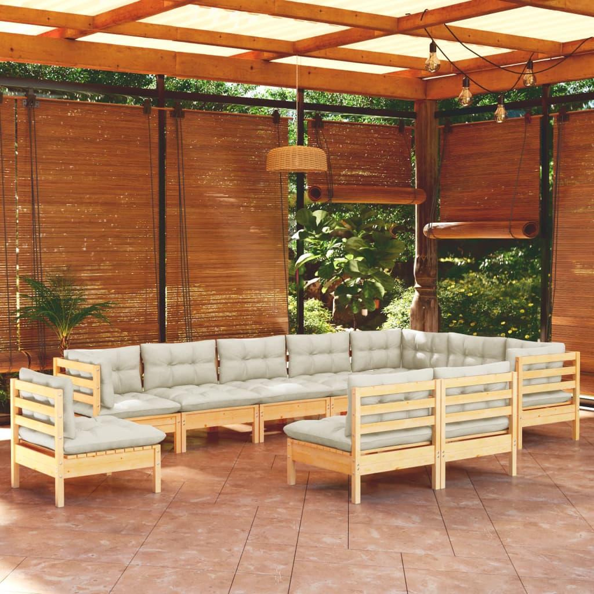 Voir la diapositive 1 : VIDAXL Salon de jardin 10 pcs avec coussins creme bois de pin massif
