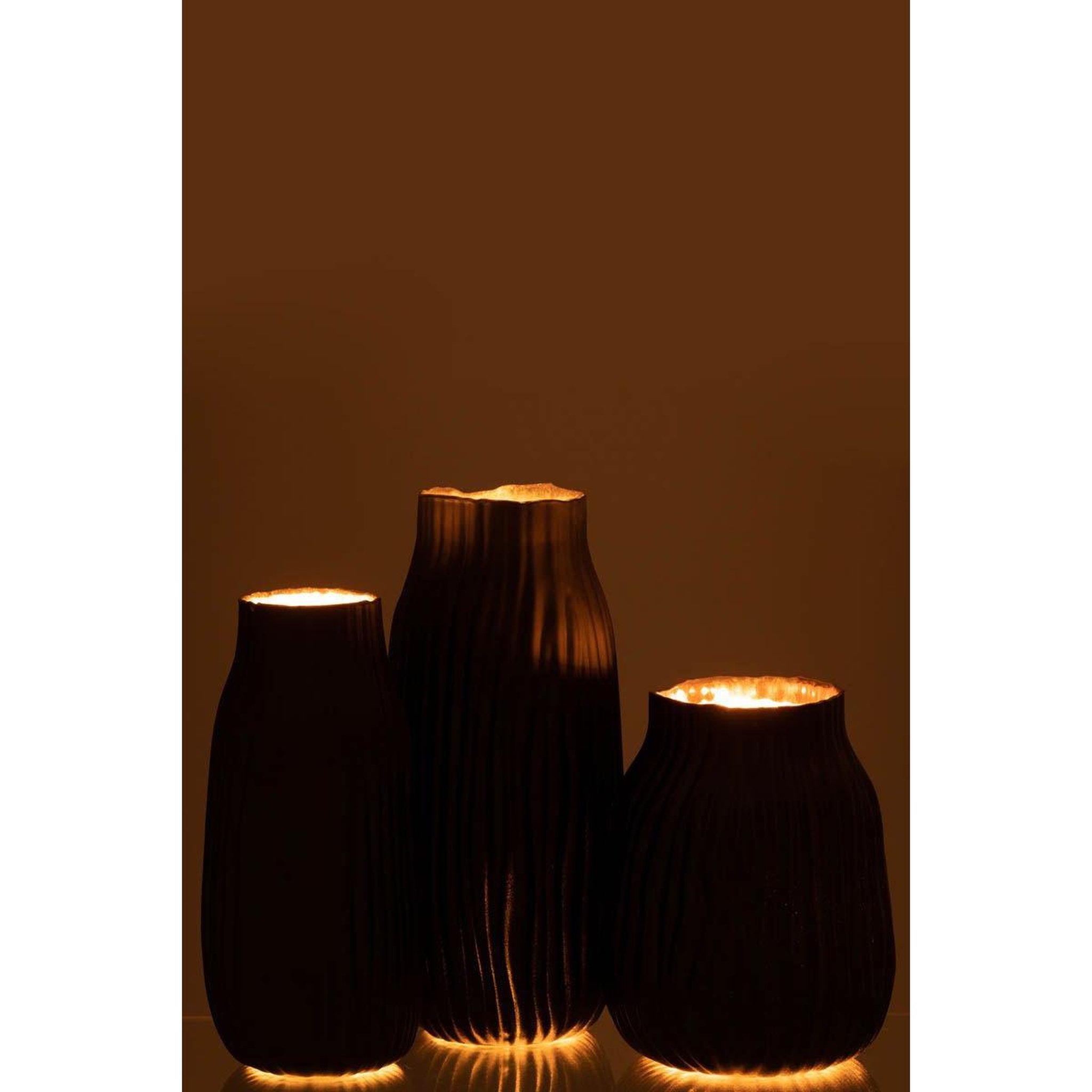 Voir la diapositive 6 : J-LINE Vase à rainures en verre  louis  20cm noir