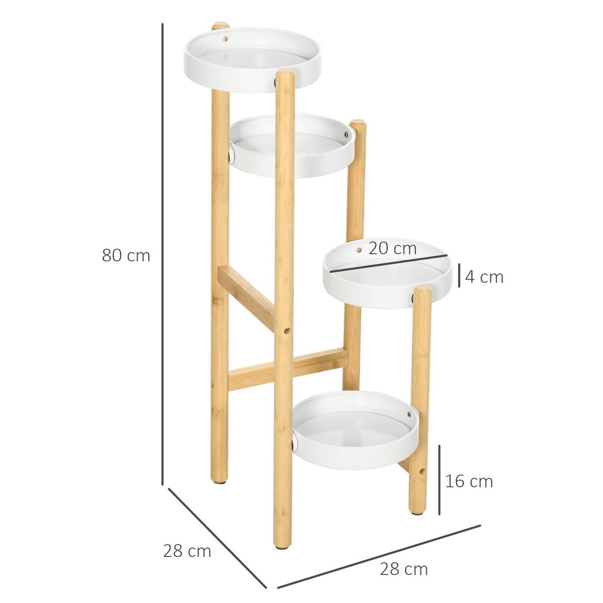 OUTSUNNY Support à fleurs style scandinave 4 niveaux - porte plante 4 étagères - bois bambou verni métal blanc