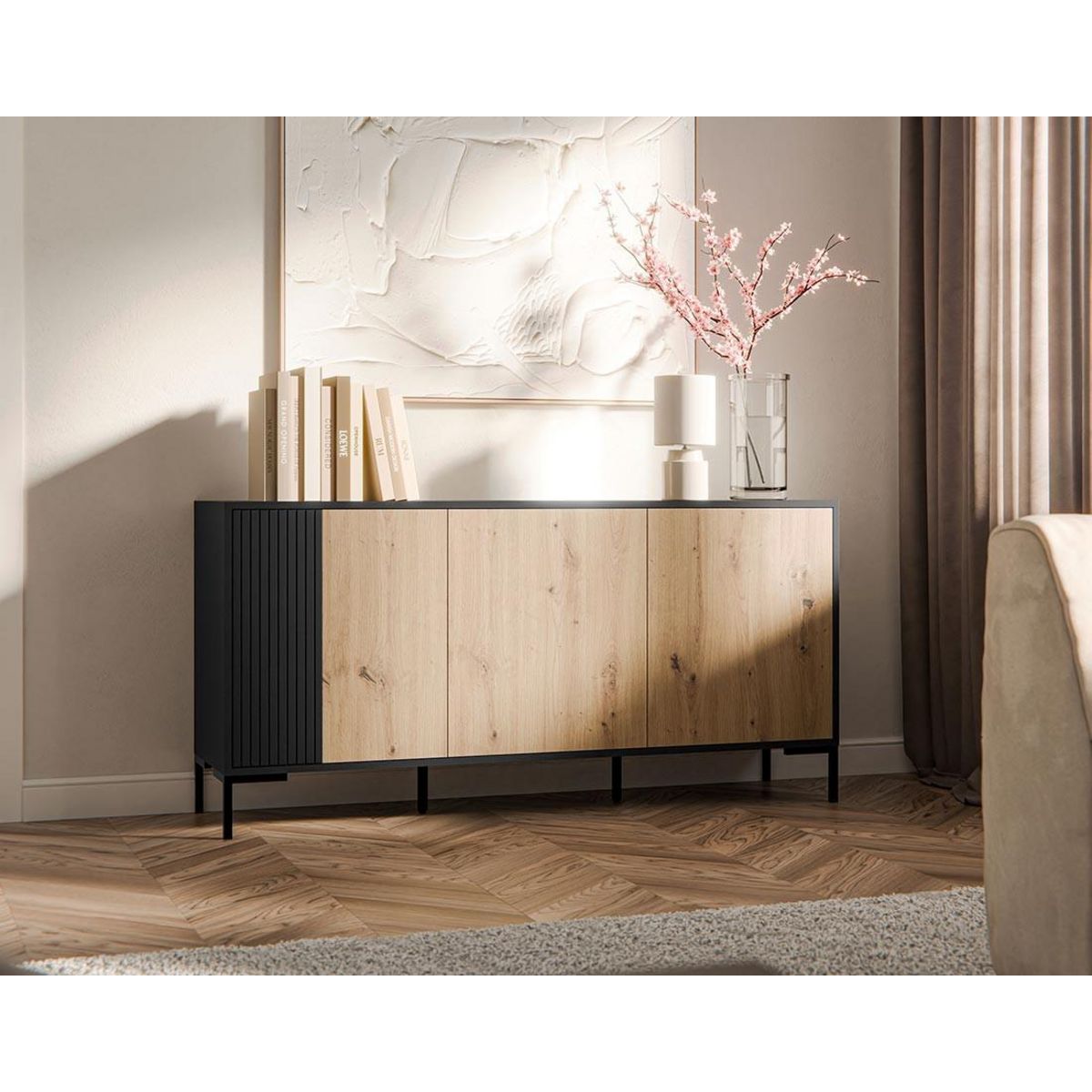 BEST MOBILIER Cambridge - buffet bas - effet bois et noir - 150 cm