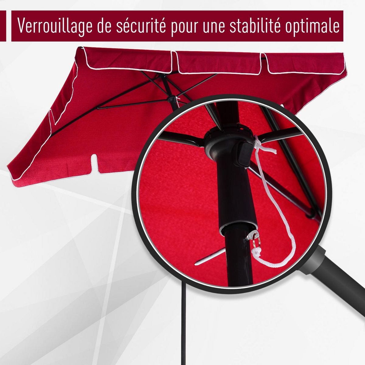 OUTSUNNY Parasol rectangulaire inclinable alu acier polyester haute densité diamètre 2 m rouge