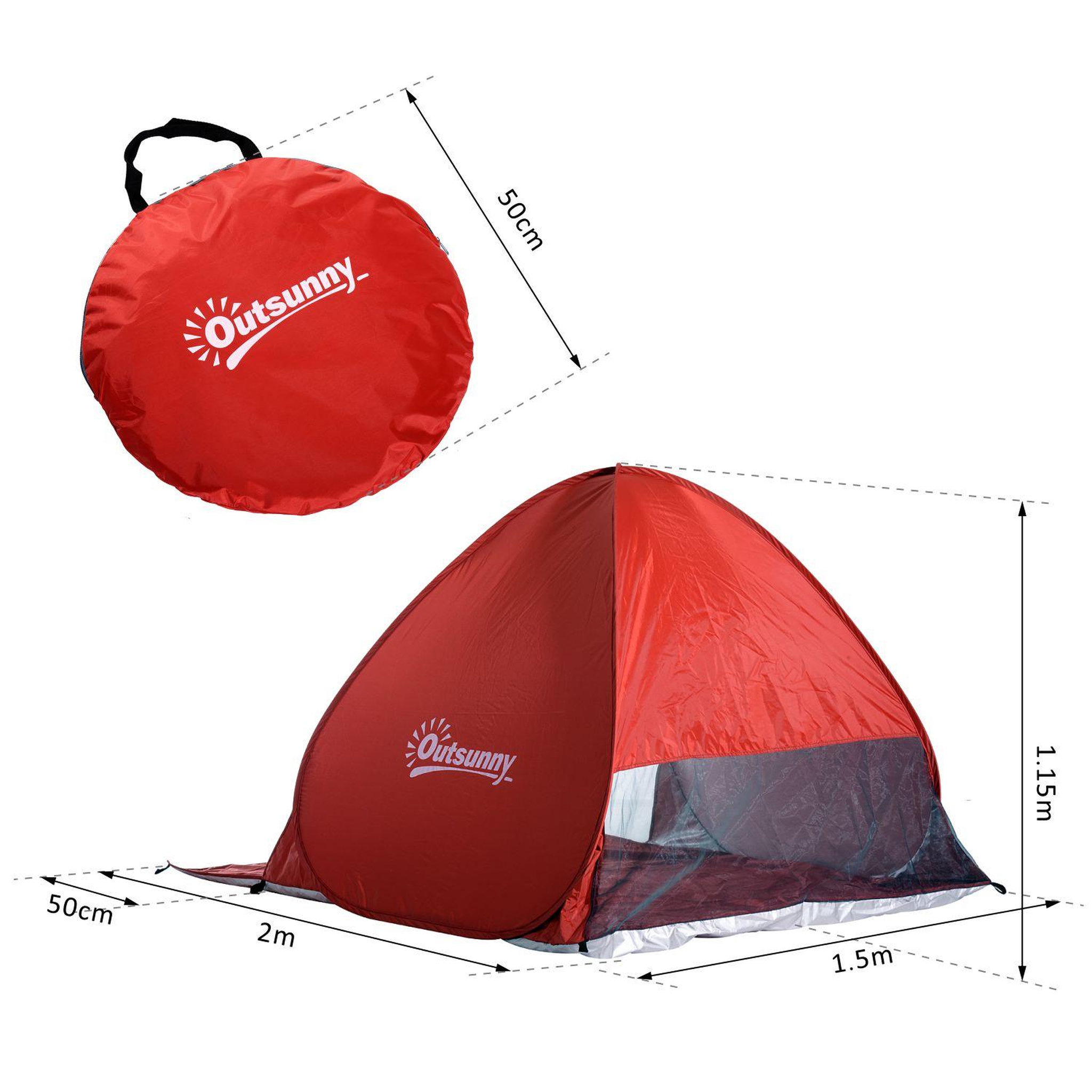 Voir la diapositive 3 : OUTSUNNY Abri de plage tente de plage pliable pop-up automatique instantané protection uv fenêtre arrière grand tapis de sol rouge brique