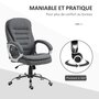HOMCOM Fauteuil de bureau manager chaise de bureau ergonomique double coussin réglable roulettes toile lin gris foncé
